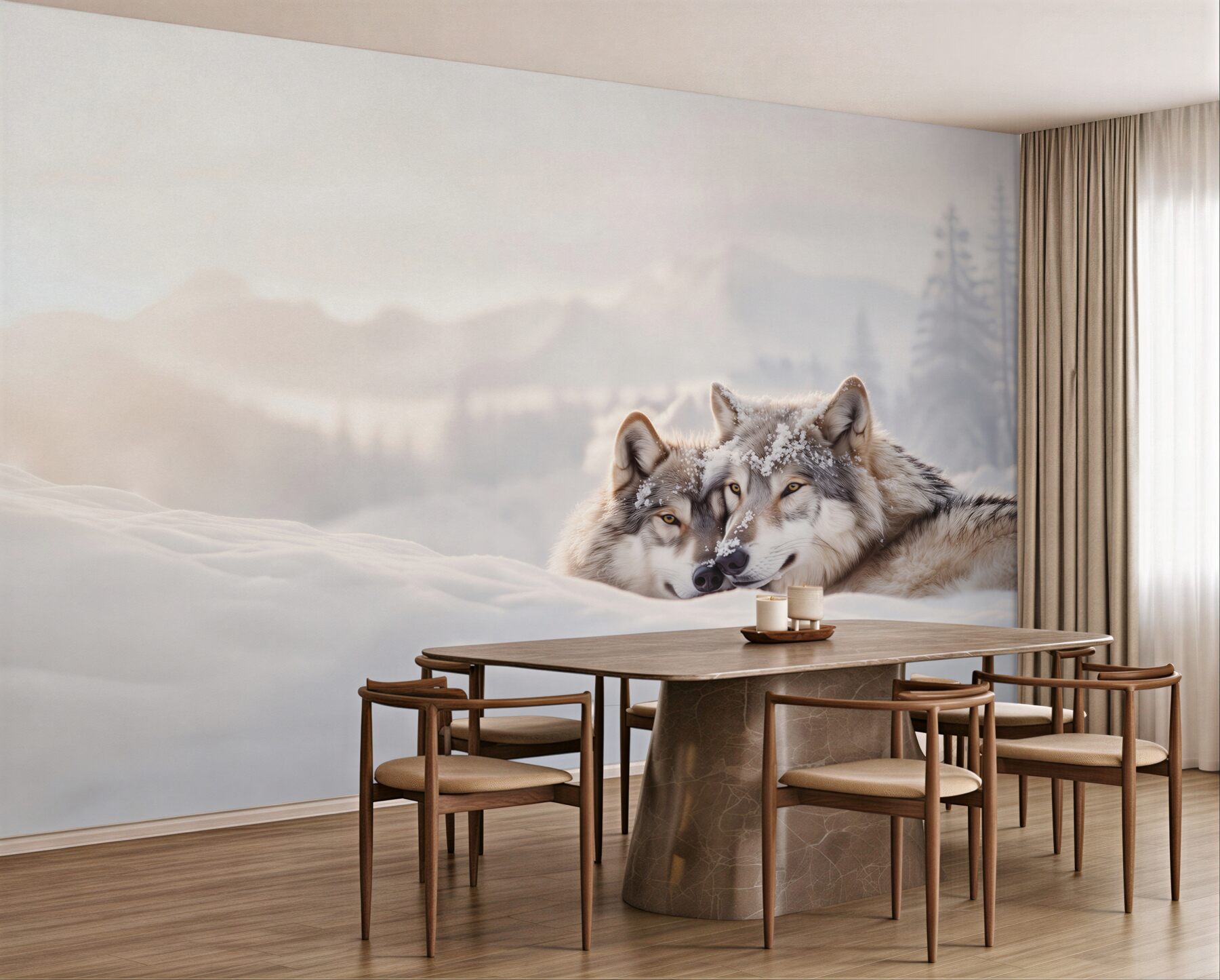 Fototapeta szare wilki wśród białego śniegu?v23