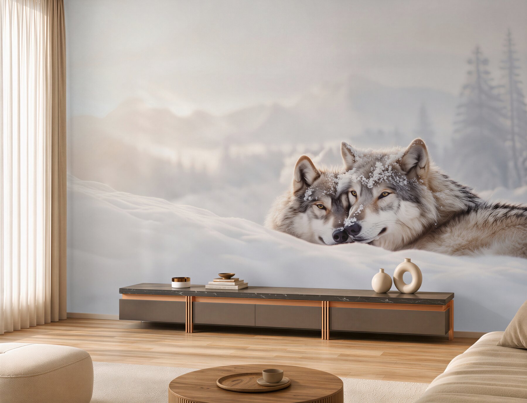 Fototapeta szare wilki wśród białego śniegu?v23