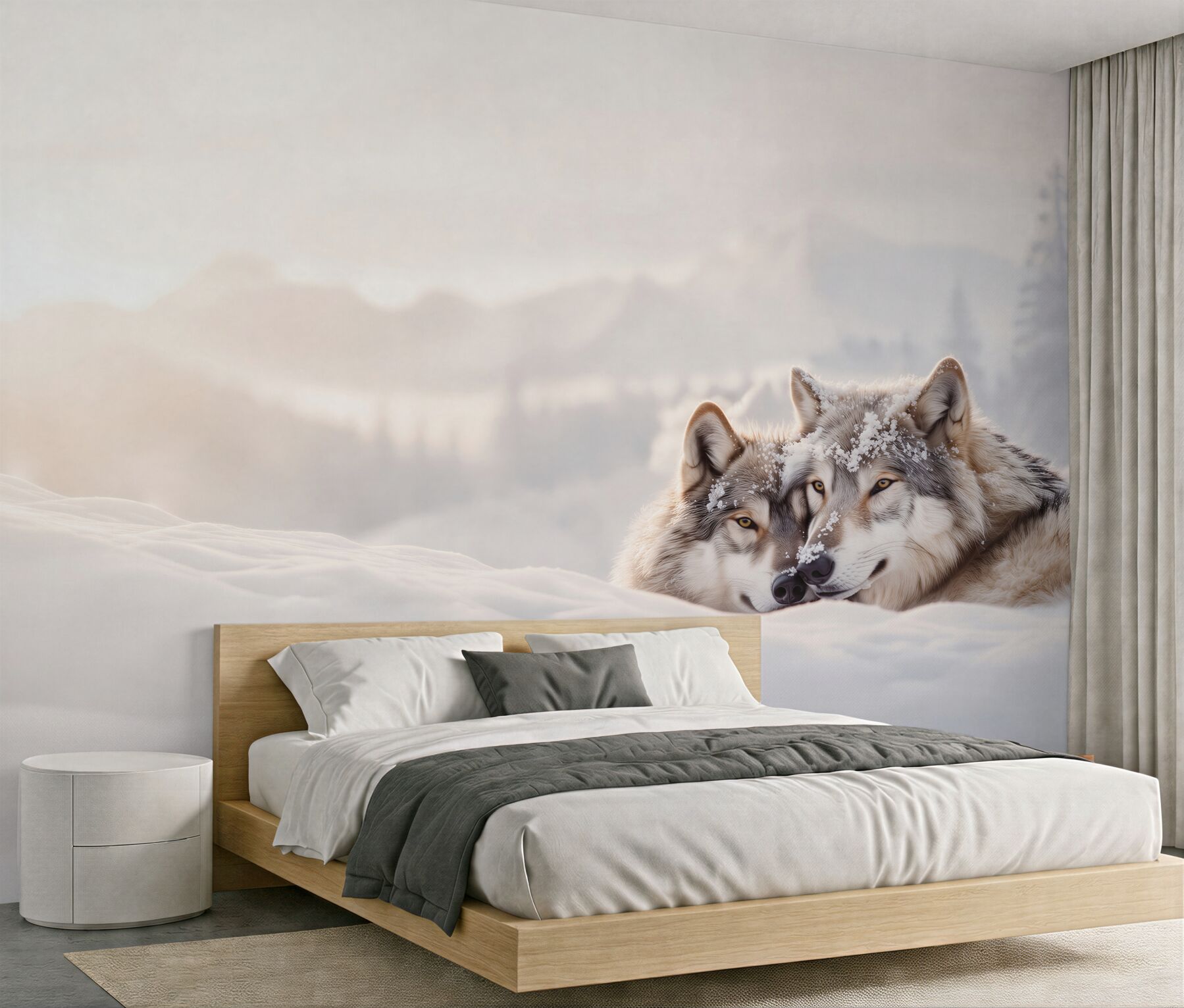 Fototapeta szare wilki wśród białego śniegu?v23