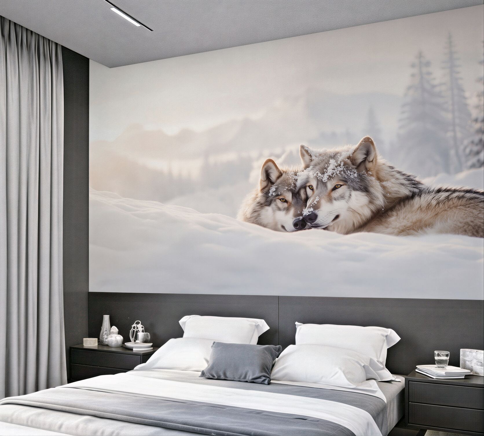 Fototapeta szare wilki wśród białego śniegu?v23