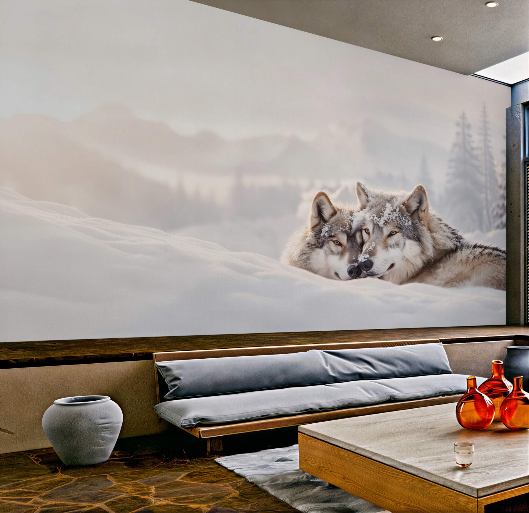 Fototapeta szare wilki wśród białego śniegu?v23