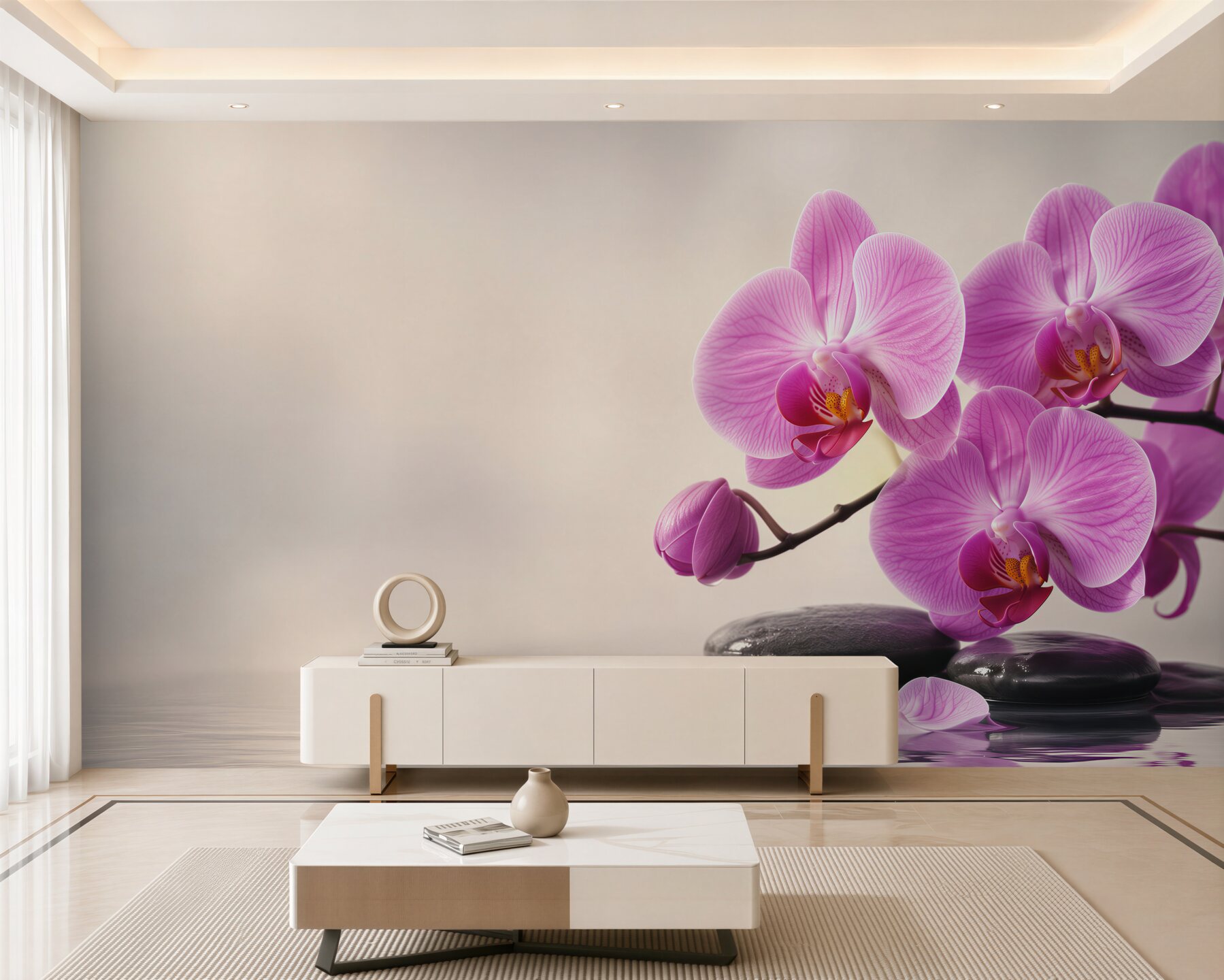 Fototapeta fioletowe orchidee na wodzie w pobliżu kamieni?v23