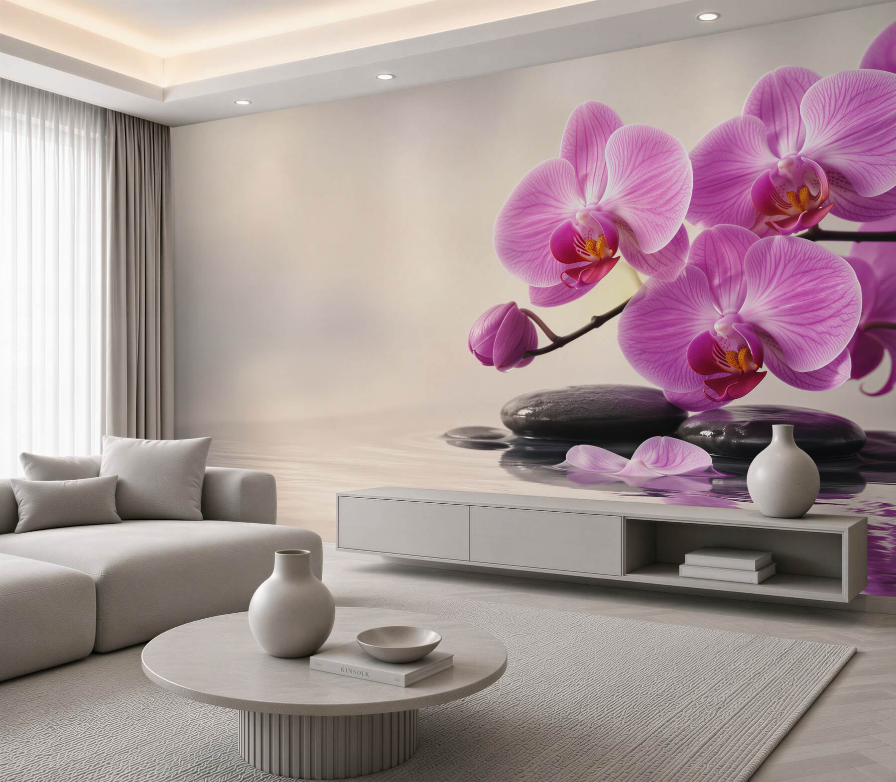 Fototapeta fioletowe orchidee na wodzie w pobliżu kamieni?v23