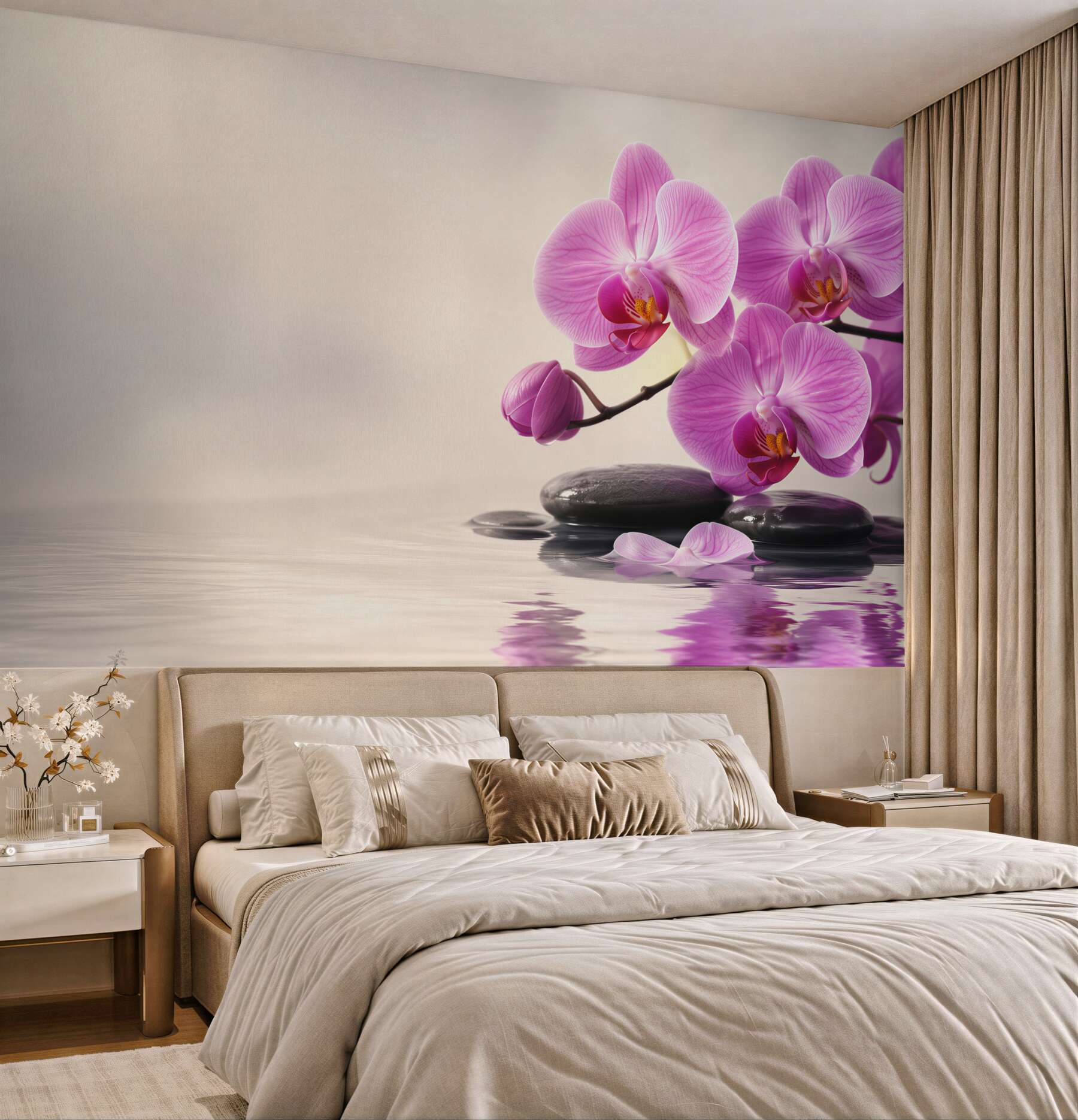 Fototapeta fioletowe orchidee na wodzie w pobliżu kamieni?v23