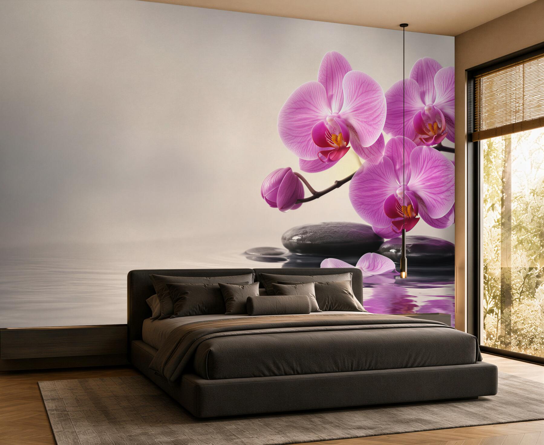 Fototapeta fioletowe orchidee na wodzie w pobliżu kamieni?v23