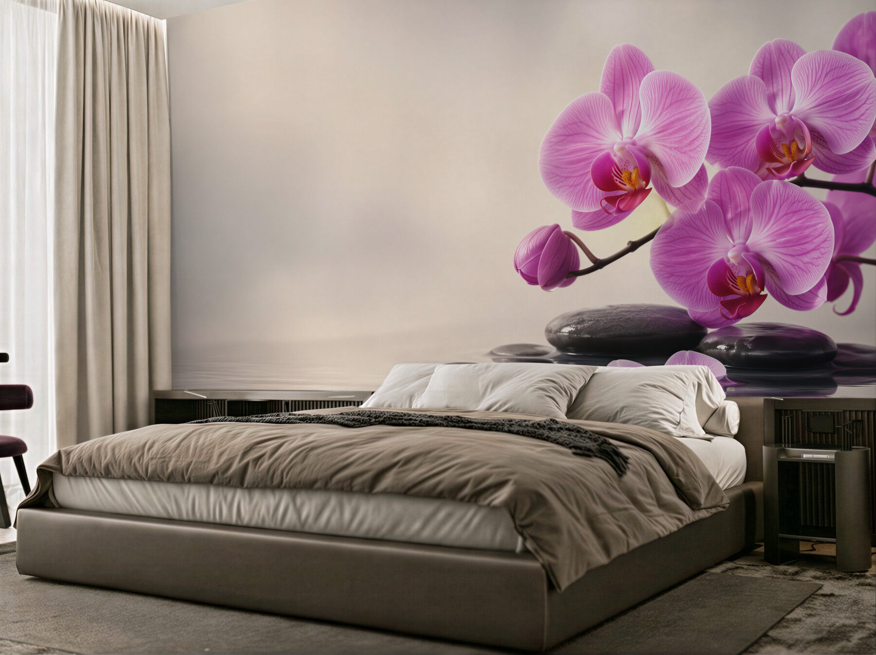 Fototapeta fioletowe orchidee na wodzie w pobliżu kamieni?v23