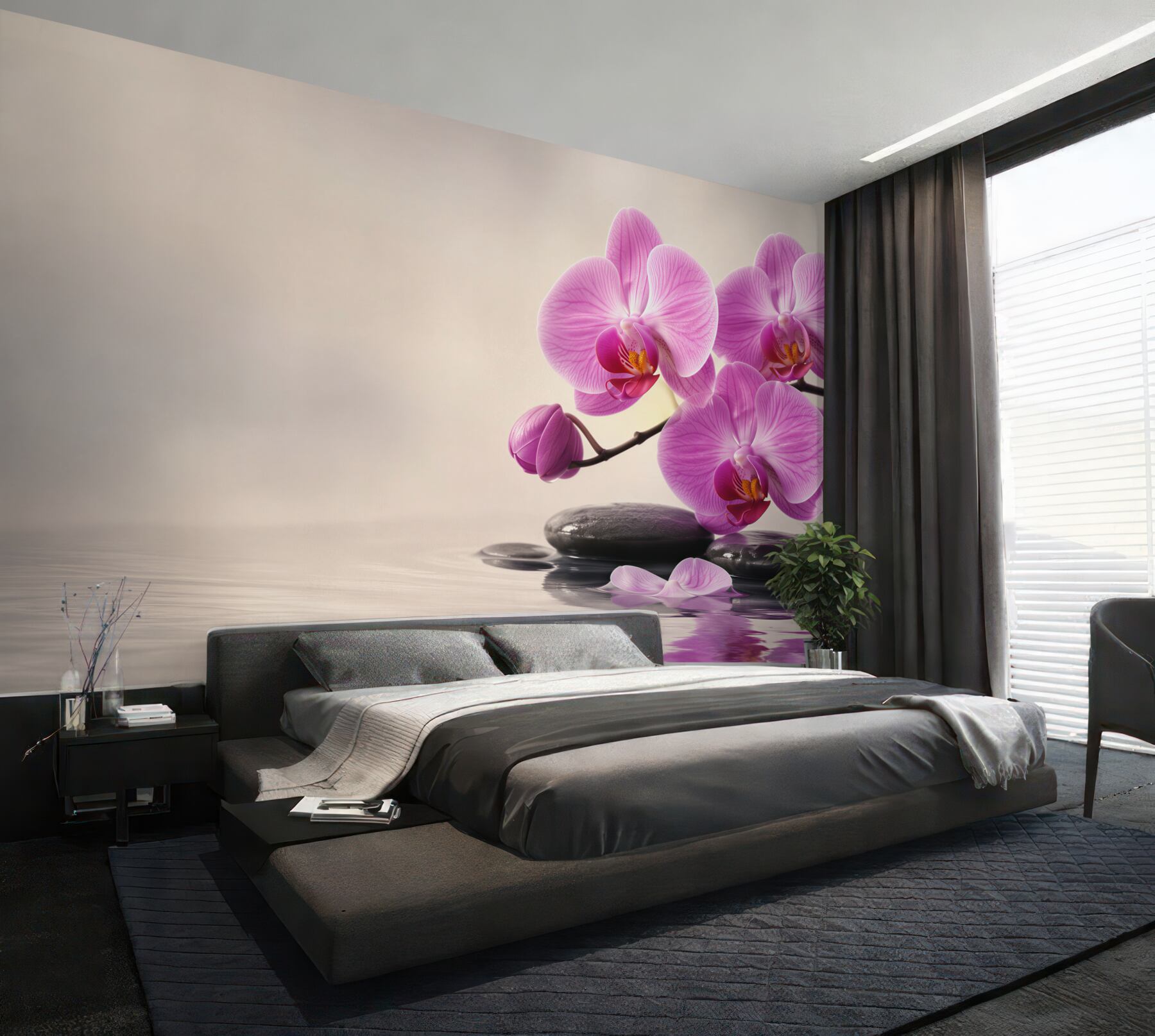 Fototapeta fioletowe orchidee na wodzie w pobliżu kamieni