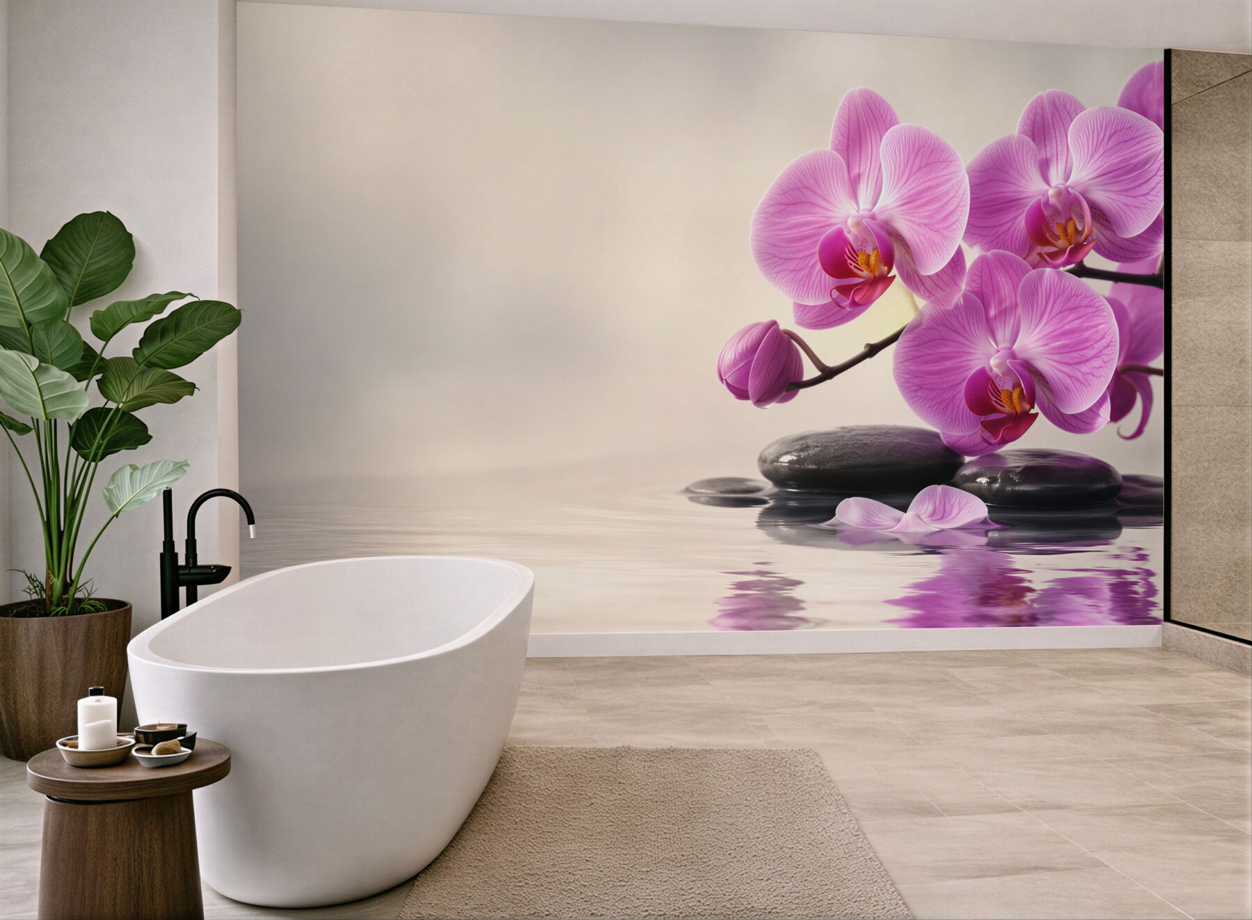Fototapeta fioletowe orchidee na wodzie w pobliżu kamieni?v23