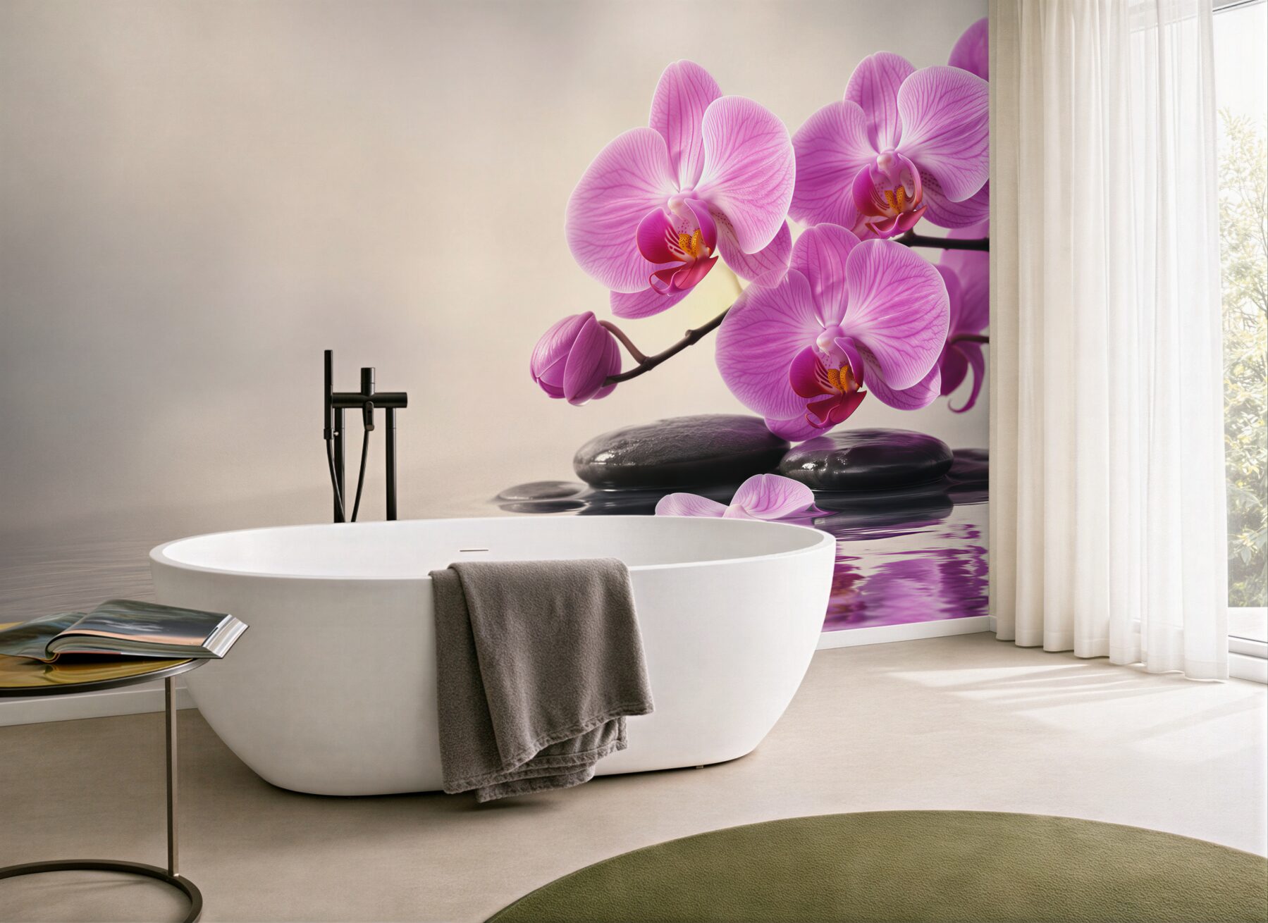 Fototapeta fioletowe orchidee na wodzie w pobliżu kamieni?v23