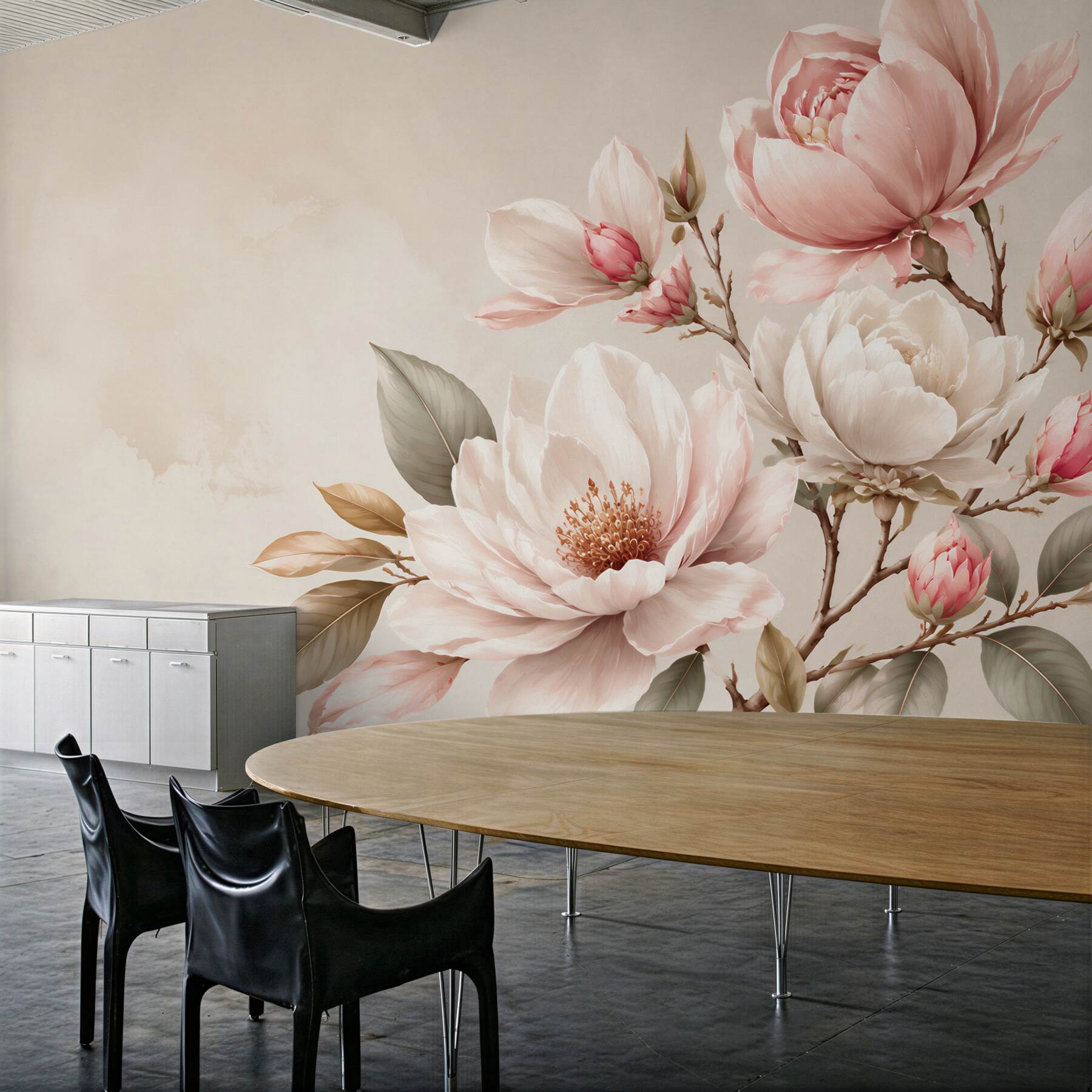 Fototapeta białe i czerwone kwiaty magnolii na gałęziach?v23