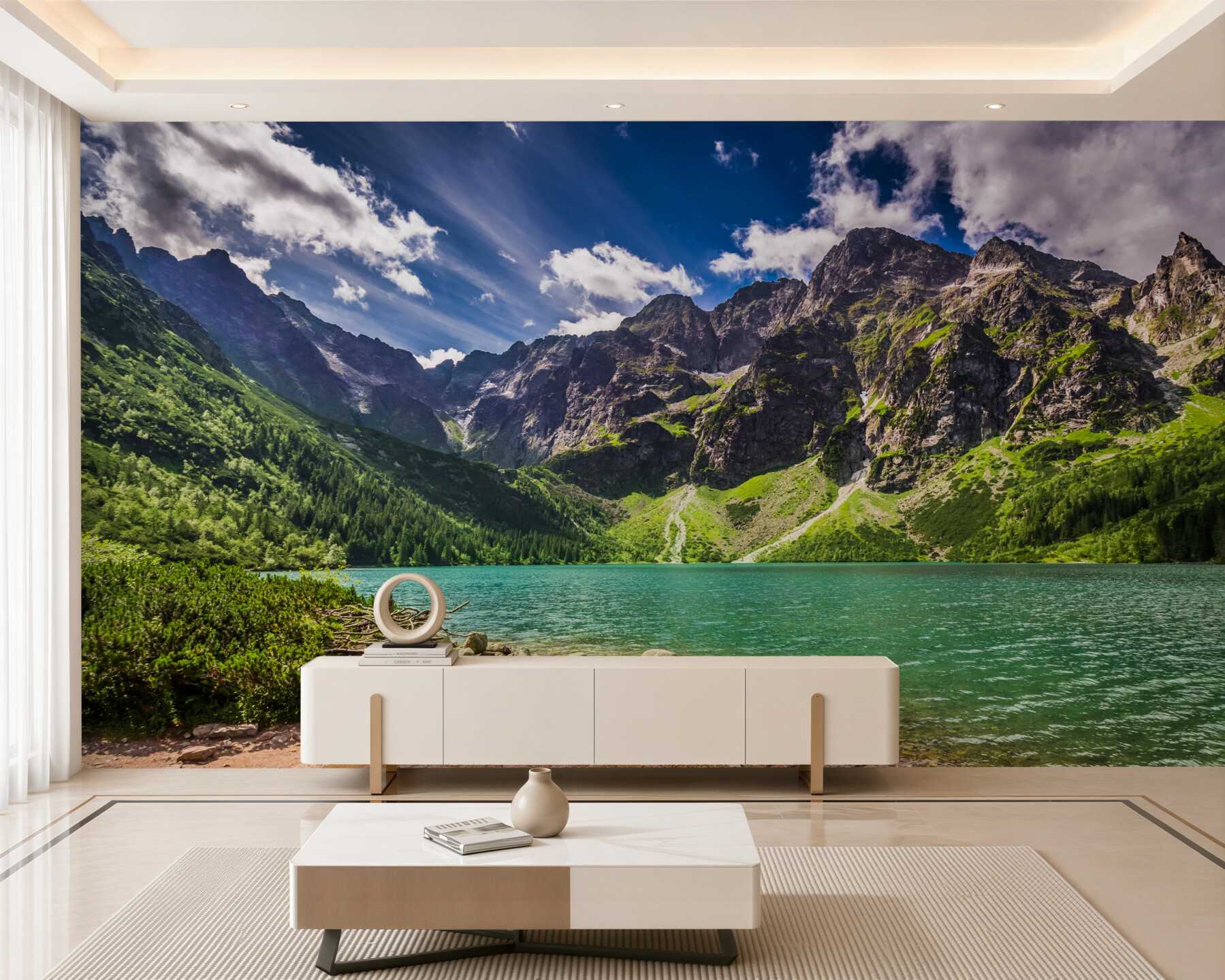 Fototapeta góry w pobliżu zielonego jeziora w letni dzień?v23