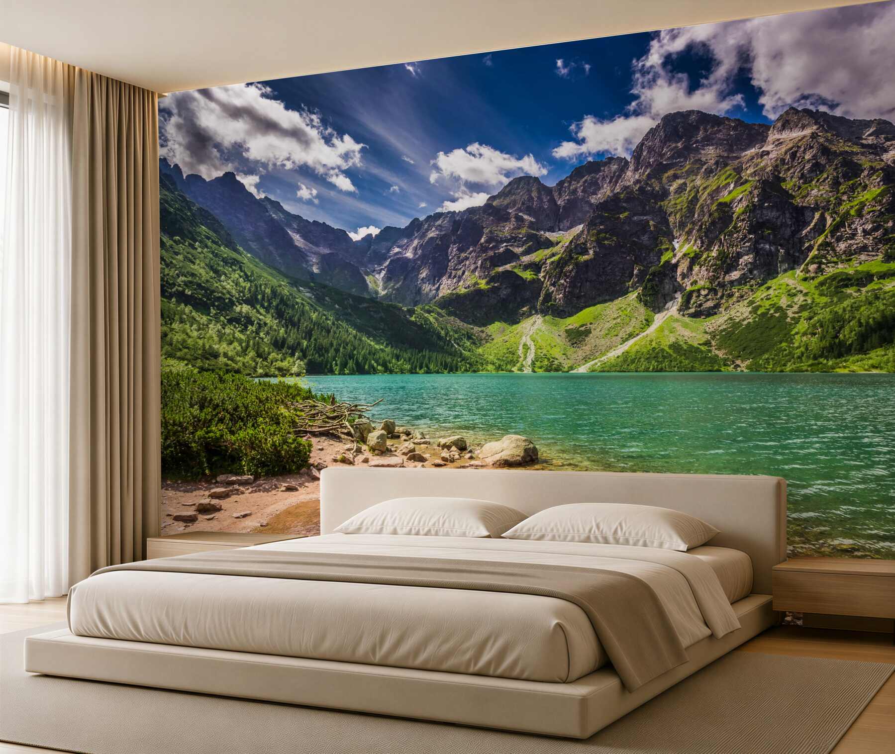 Fototapeta góry w pobliżu zielonego jeziora w letni dzień?v23