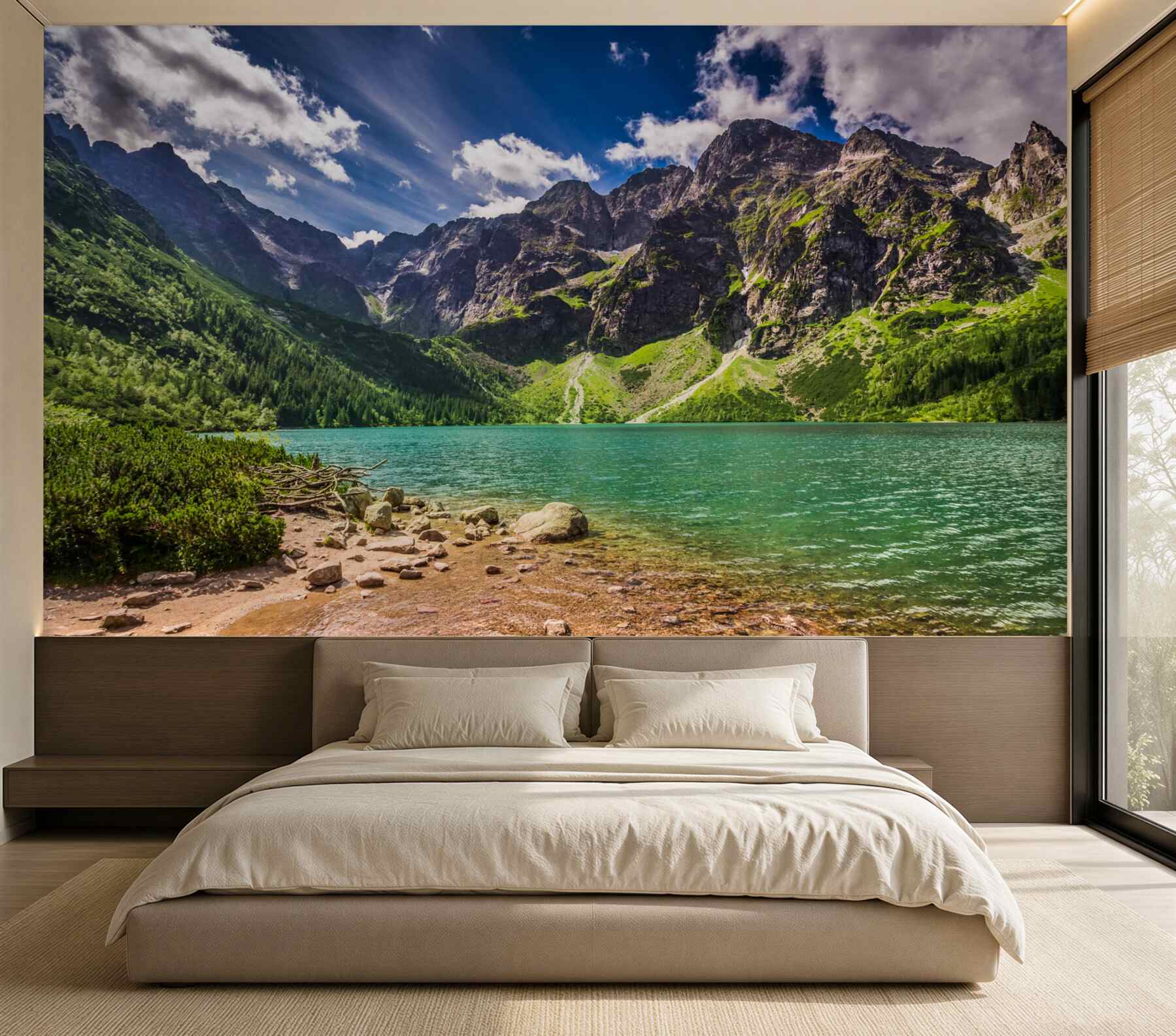 Fototapeta góry w pobliżu zielonego jeziora w letni dzień?v23
