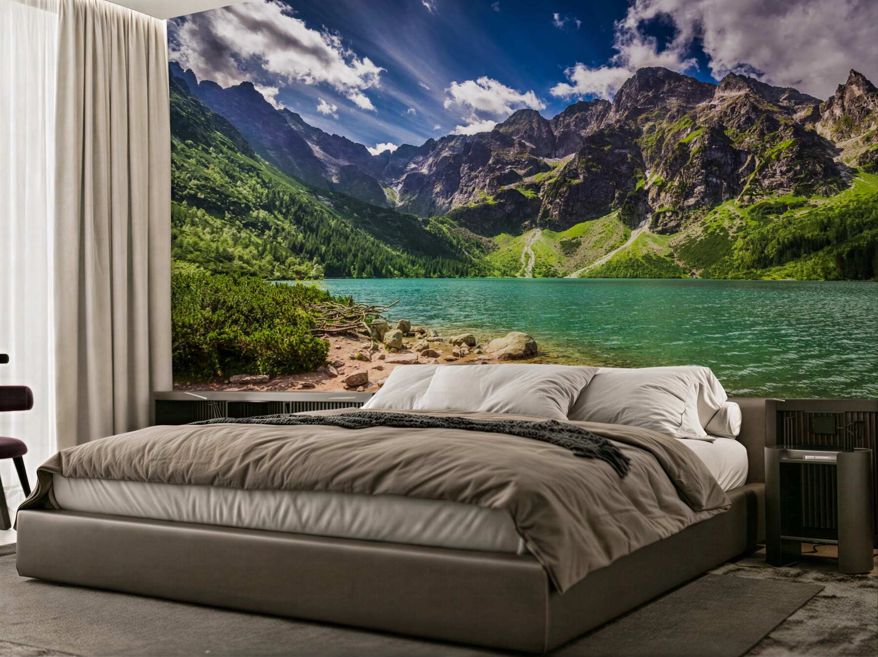 Fototapeta góry w pobliżu zielonego jeziora w letni dzień?v23
