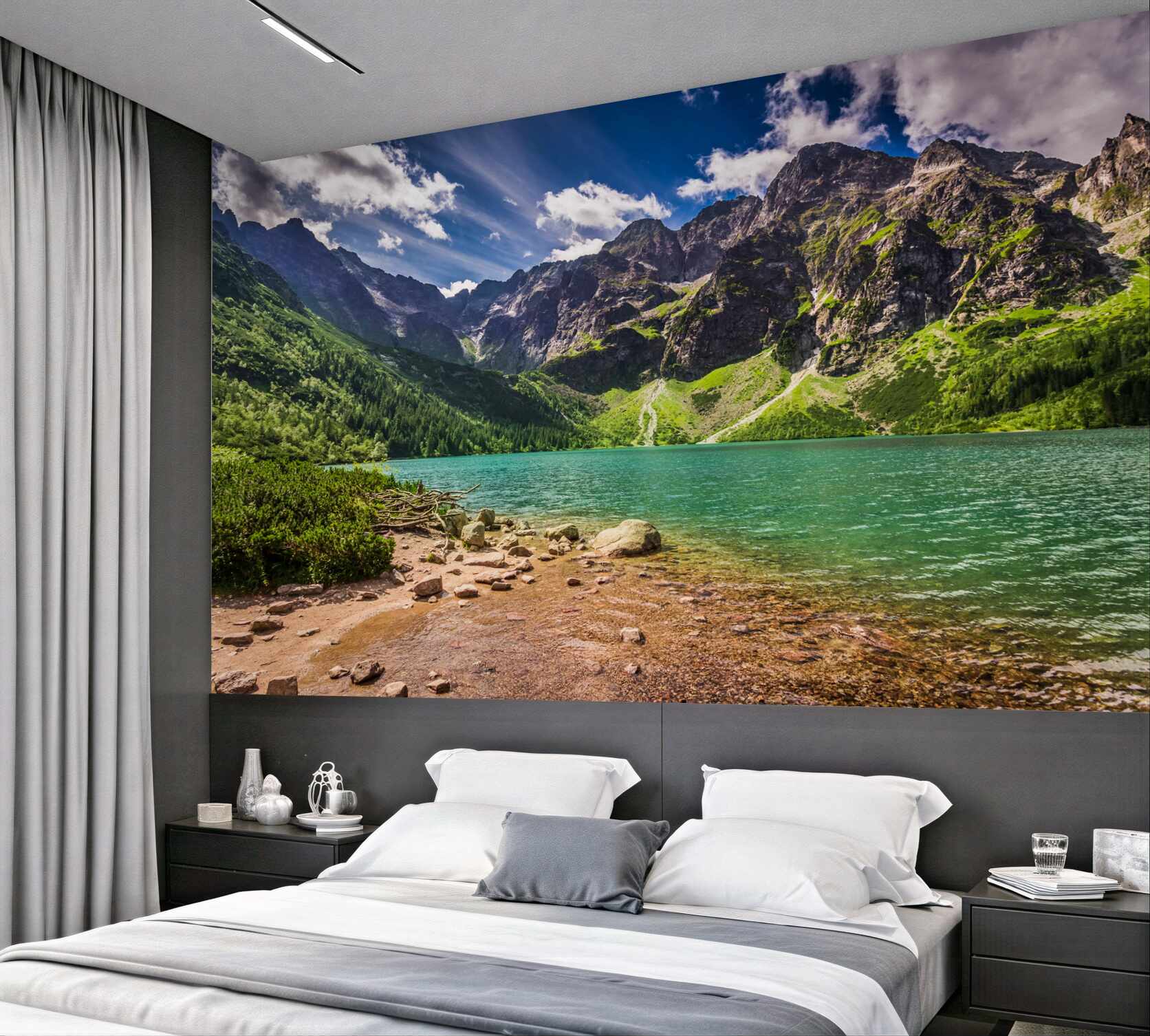 Fototapeta góry w pobliżu zielonego jeziora w letni dzień?v23