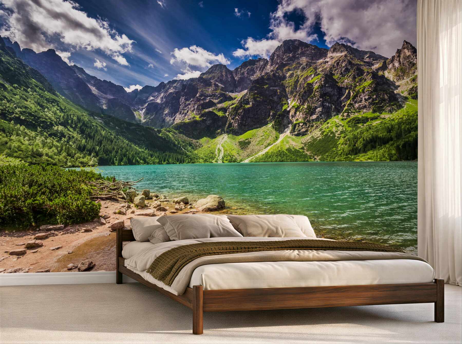 Fototapeta góry w pobliżu zielonego jeziora w letni dzień?v23