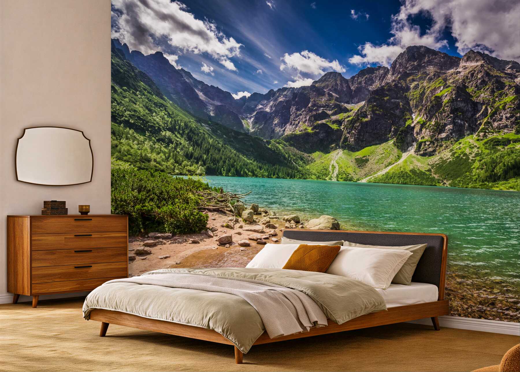 Fototapeta góry w pobliżu zielonego jeziora w letni dzień?v23