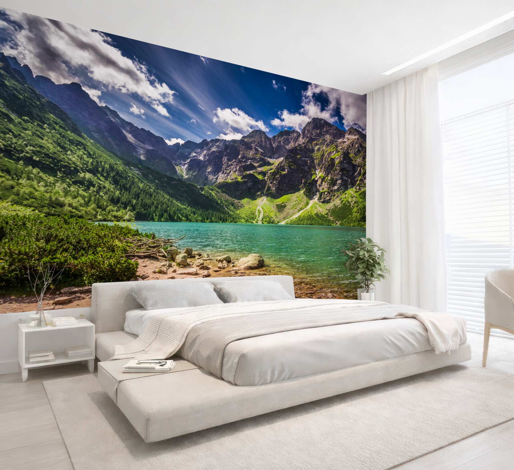 Fototapeta góry w pobliżu zielonego jeziora w letni dzień?v23