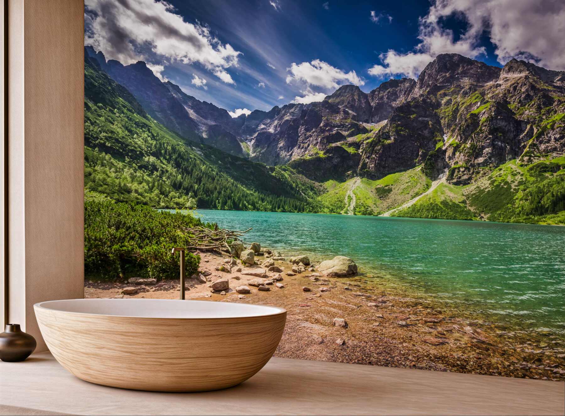 Fototapeta góry w pobliżu zielonego jeziora w letni dzień?v23