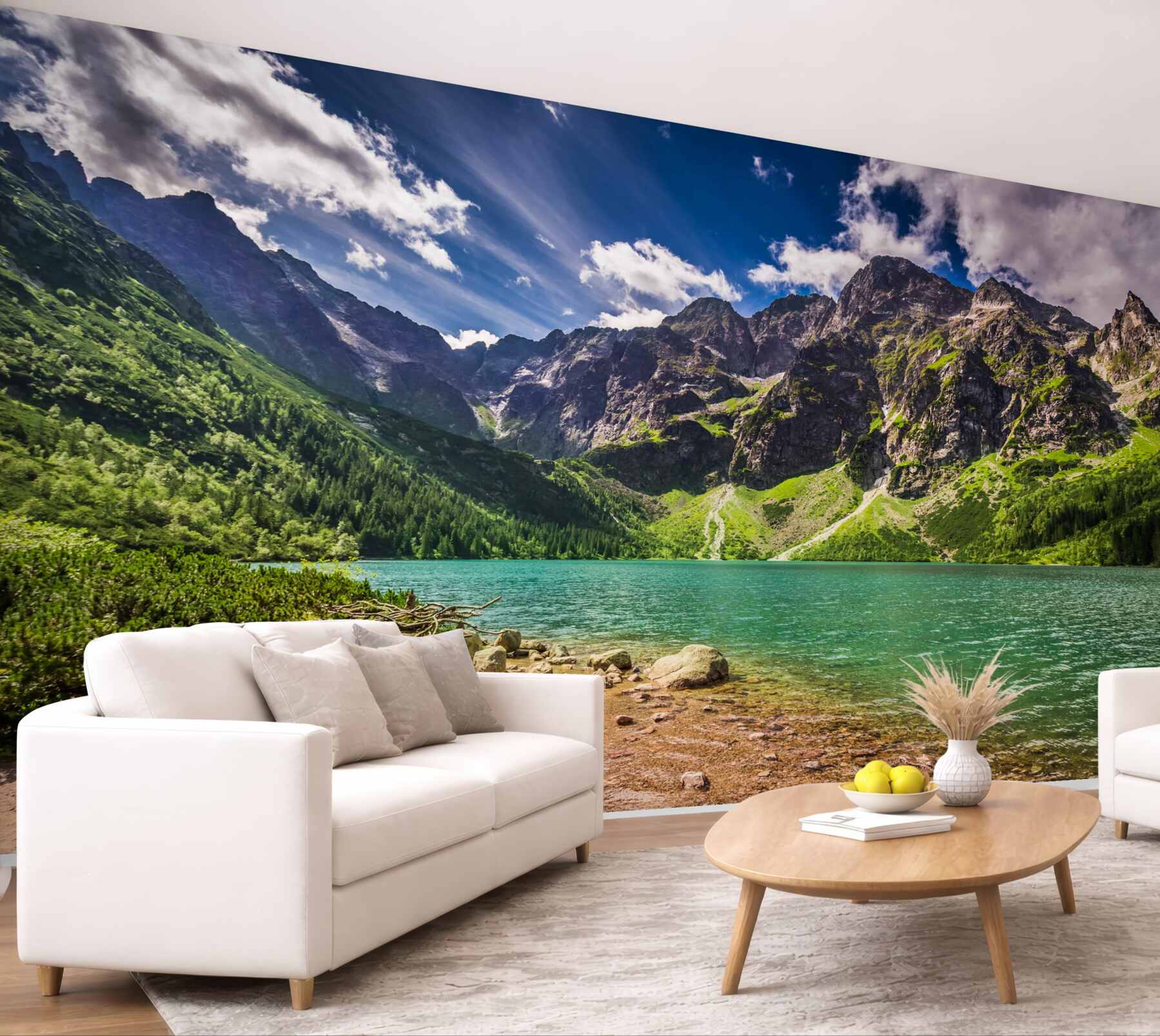 Fototapeta góry w pobliżu zielonego jeziora w letni dzień?v23
