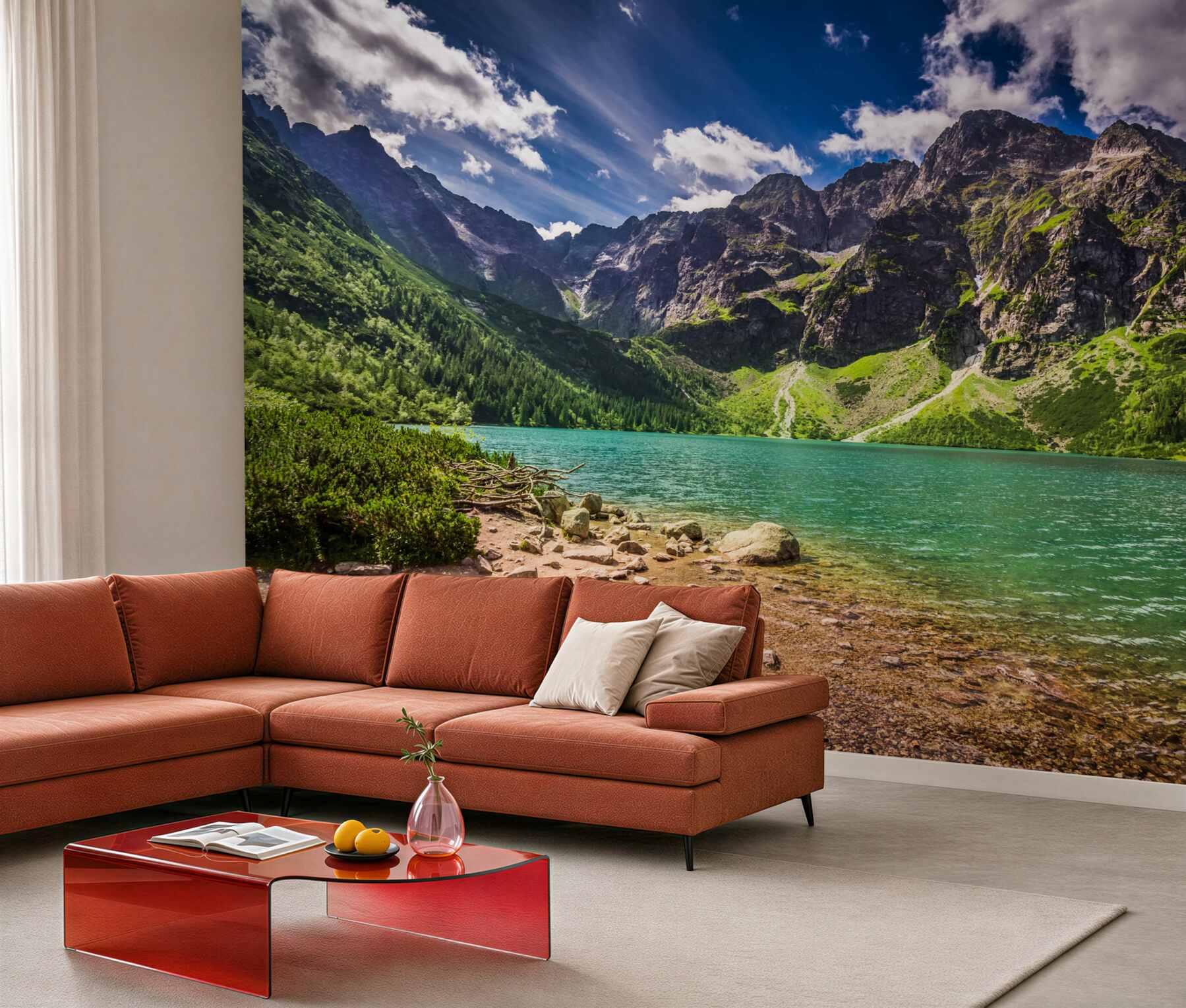 Fototapeta góry w pobliżu zielonego jeziora w letni dzień?v23