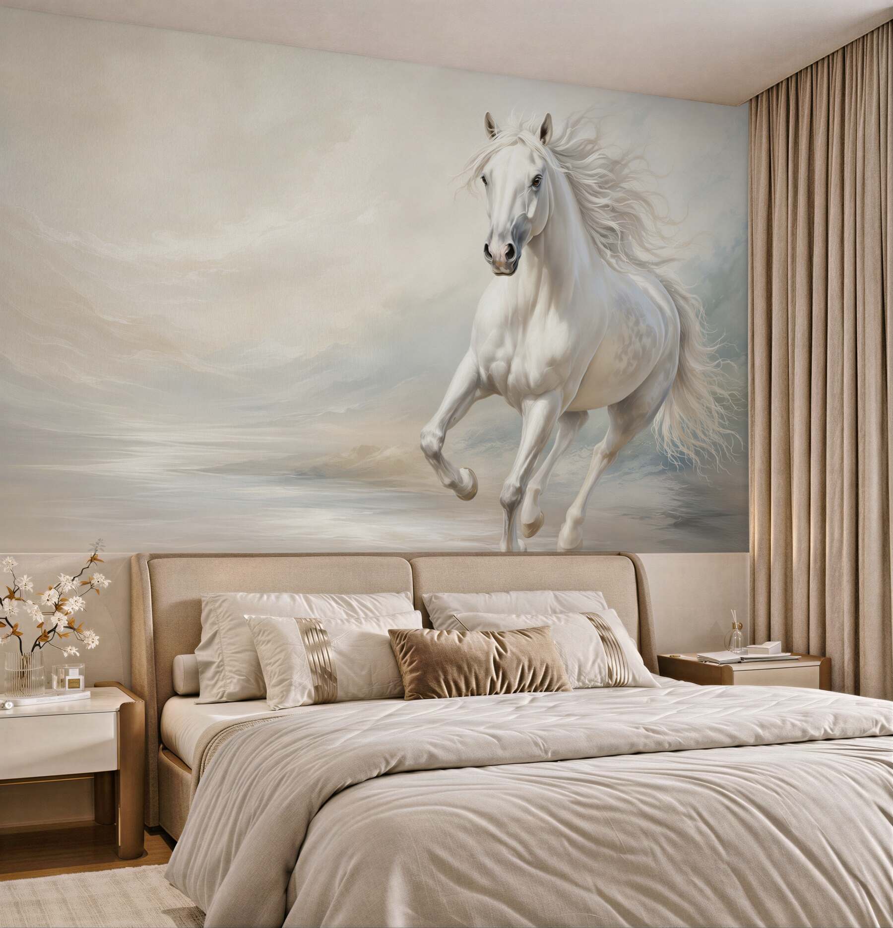 Fototapeta galop silnego białego konia z grzywą?v23