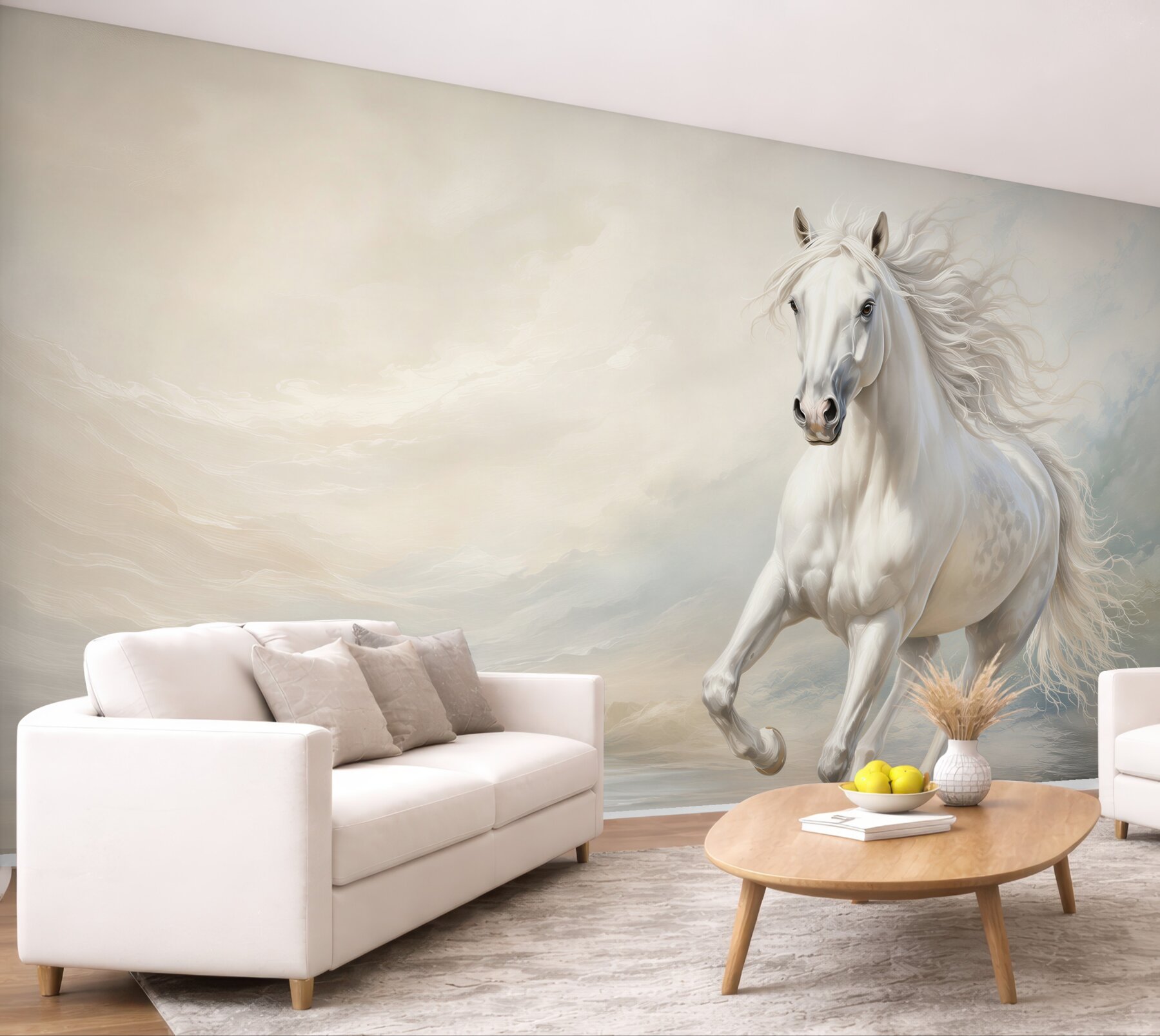 Fototapeta galop silnego białego konia z grzywą?v23