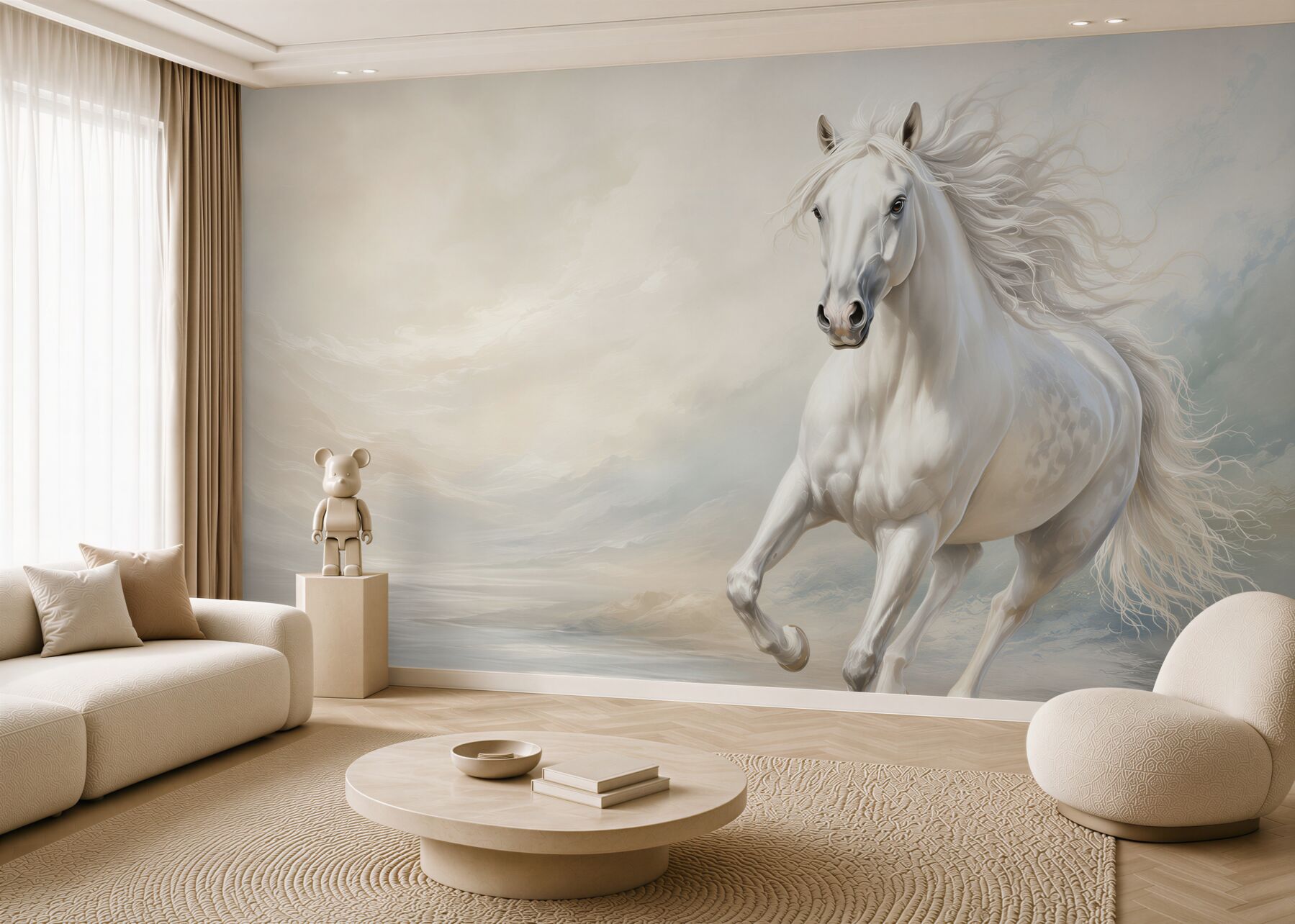 Fototapeta galop silnego białego konia z grzywą?v23