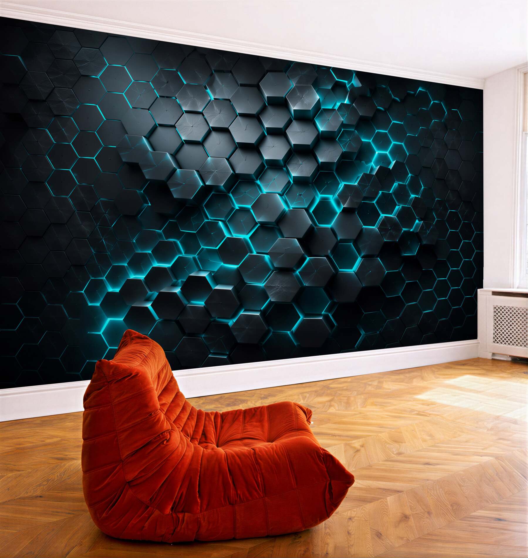 Fototapeta czarny plaster miodu z neonowym oświetleniem?v23