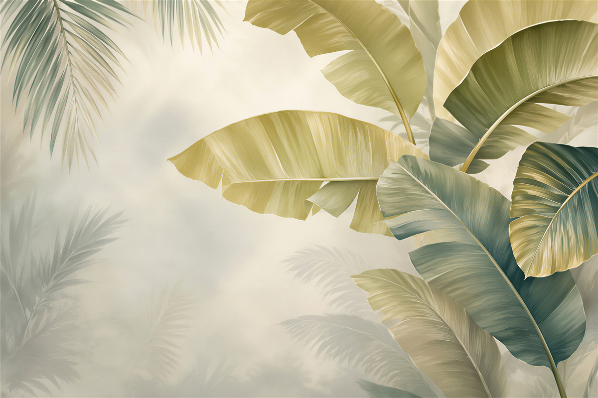 Fototapeta grube liście palm w deszczu