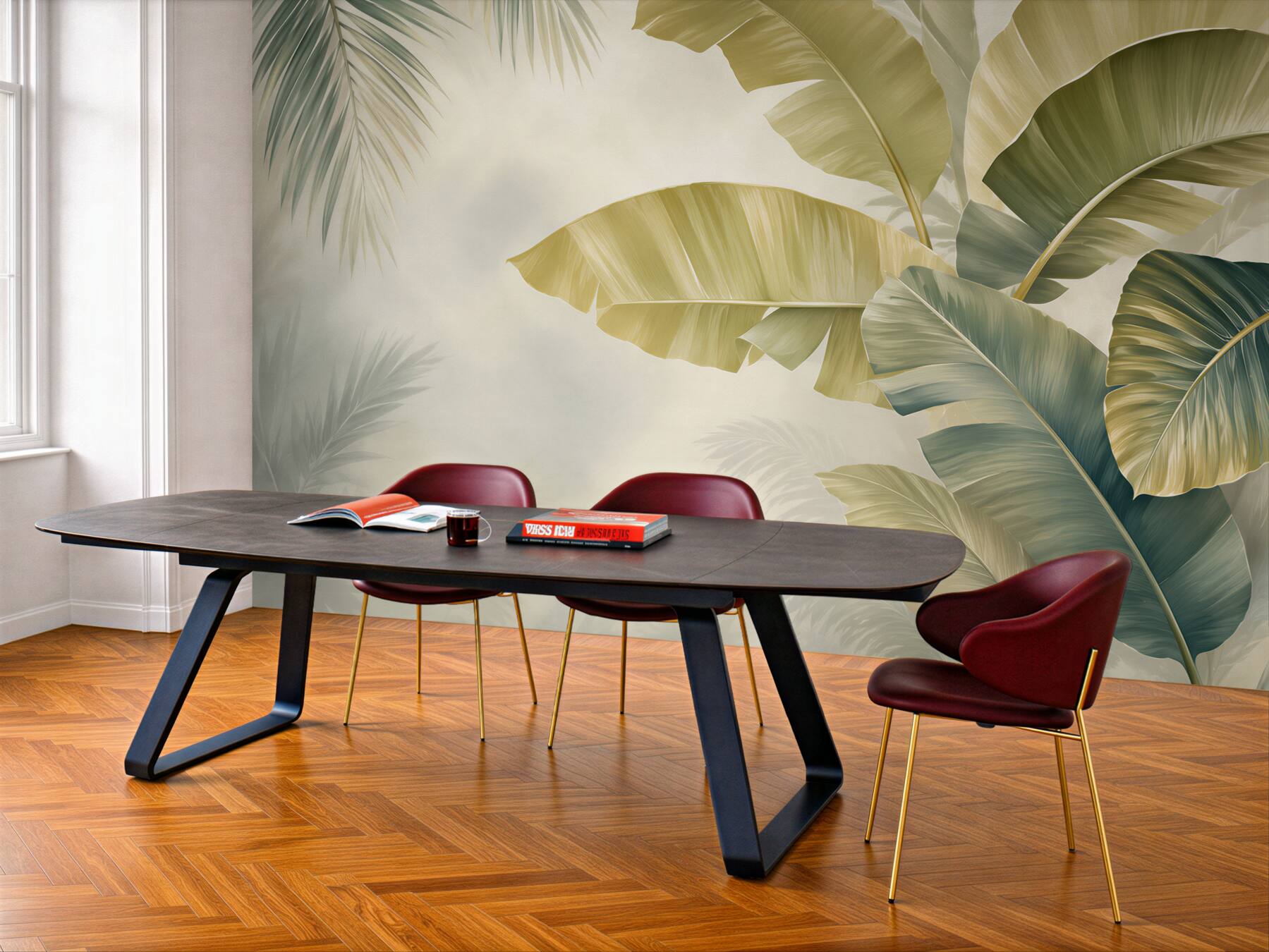 Fototapeta grube liście palm w deszczu?v23