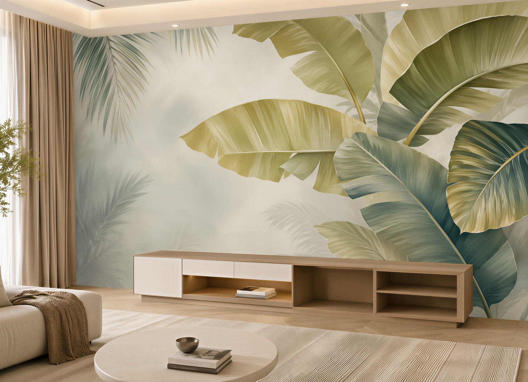 Fototapeta grube liście palm w deszczu?v23