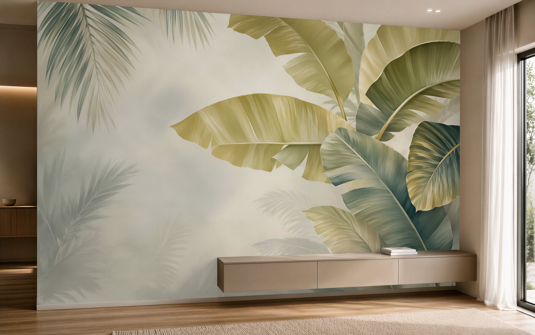 Fototapeta grube liście palm w deszczu?v23