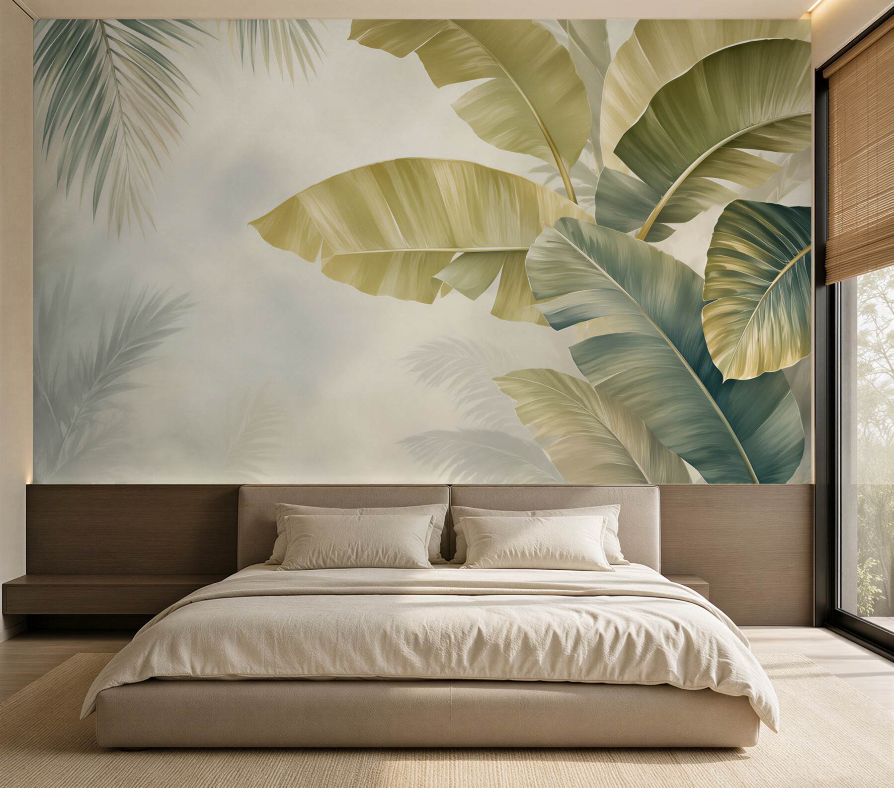 Fototapeta grube liście palm w deszczu?v23