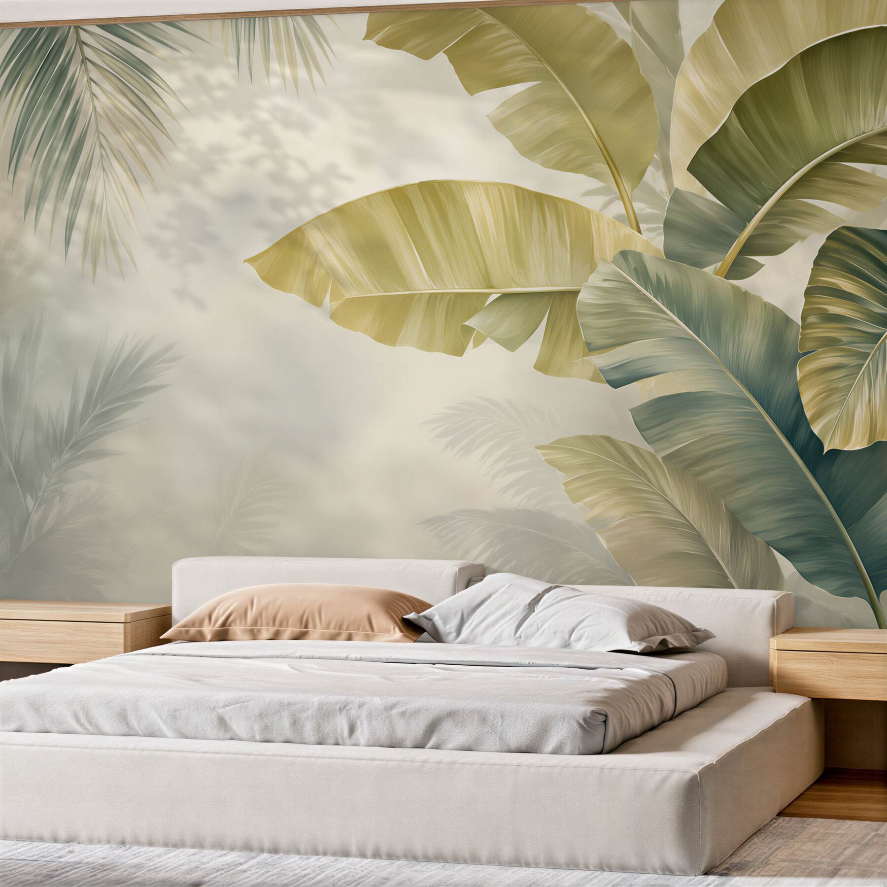 Fototapeta grube liście palm w deszczu