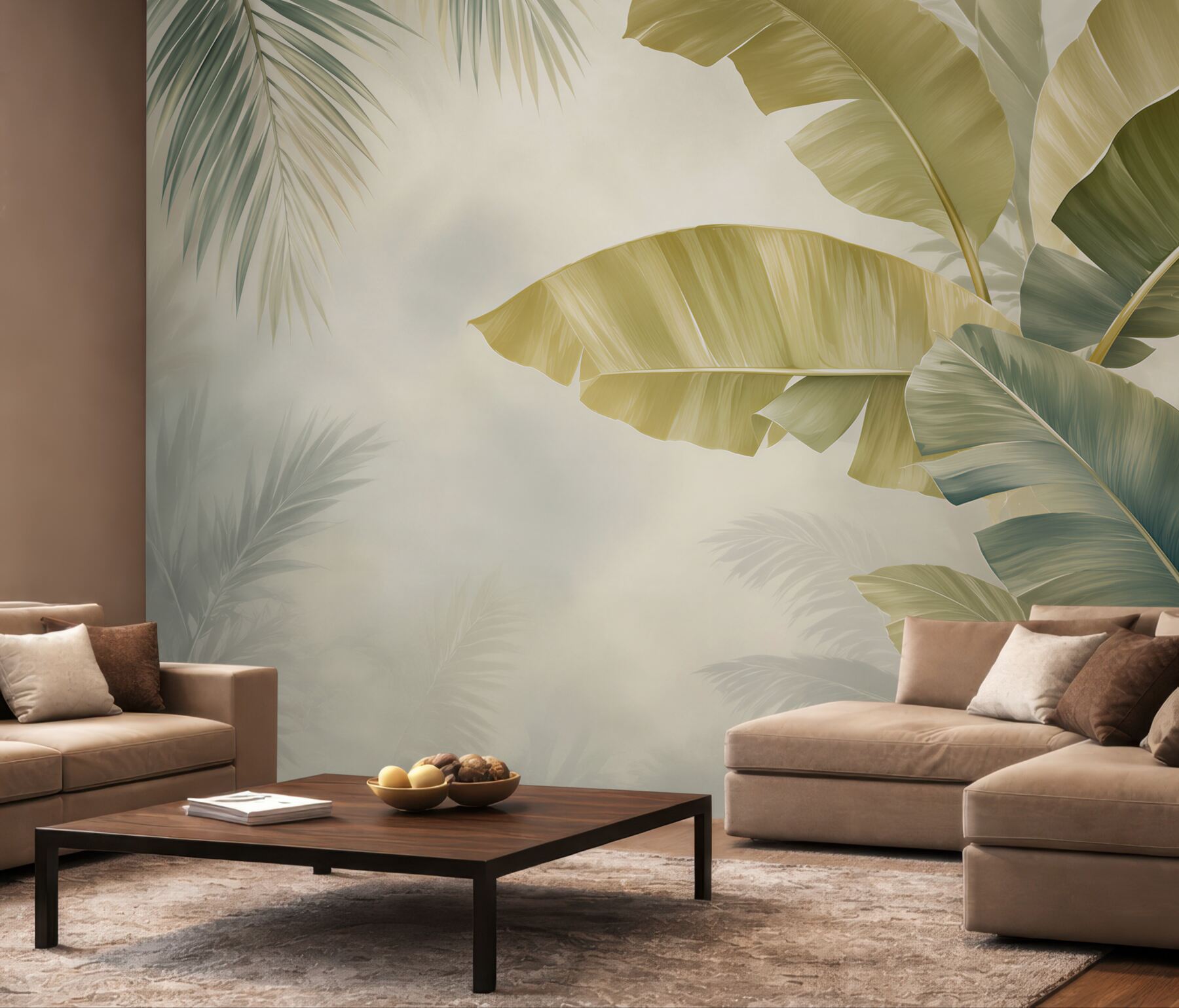 Fototapeta grube liście palm w deszczu?v23