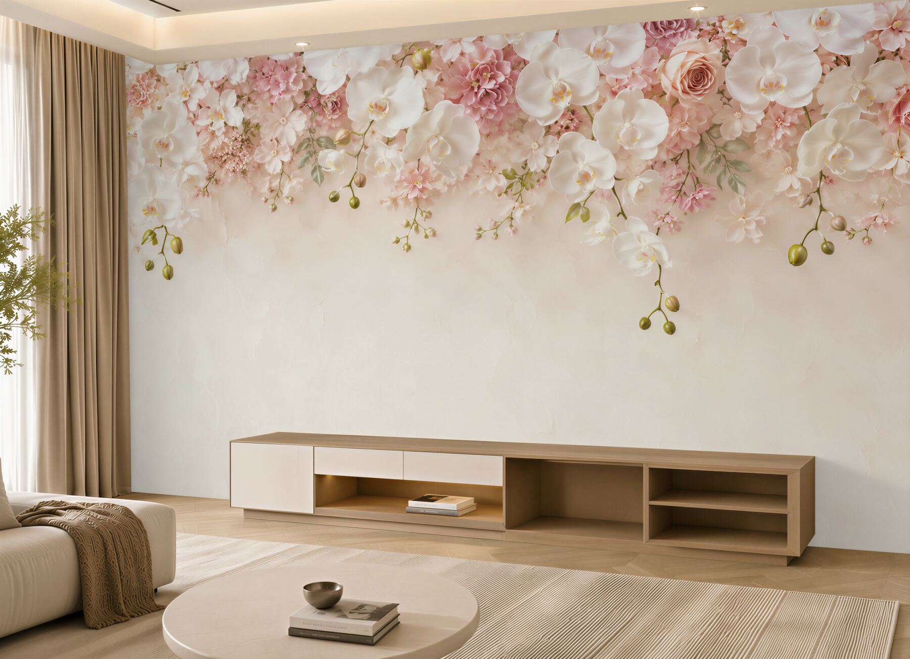 Fototapeta biała orchidea kwitnąca w dół?v23