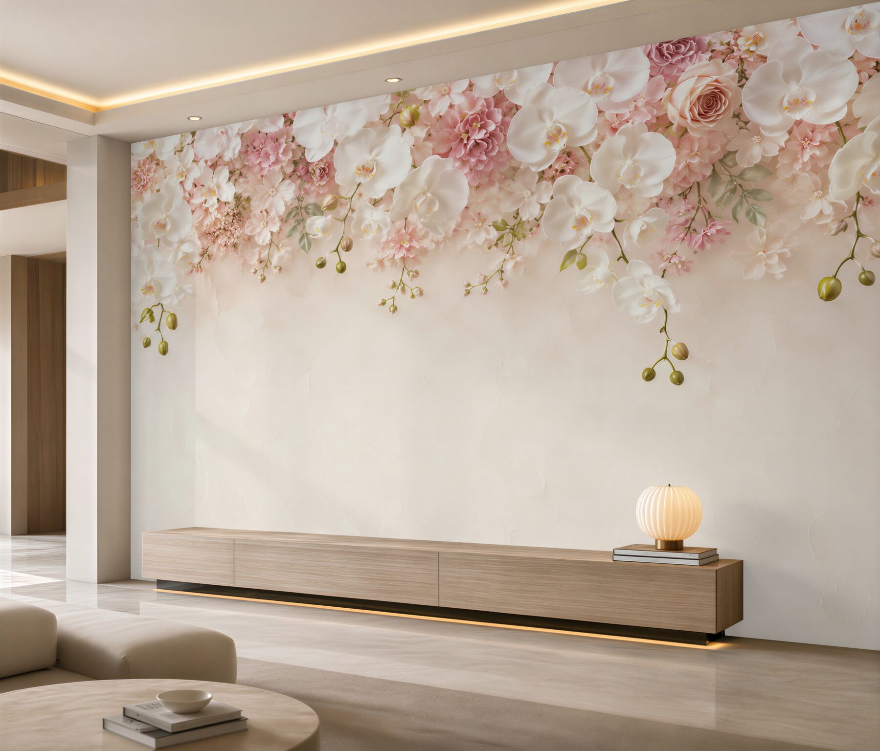 Fototapeta biała orchidea kwitnąca w dół?v23