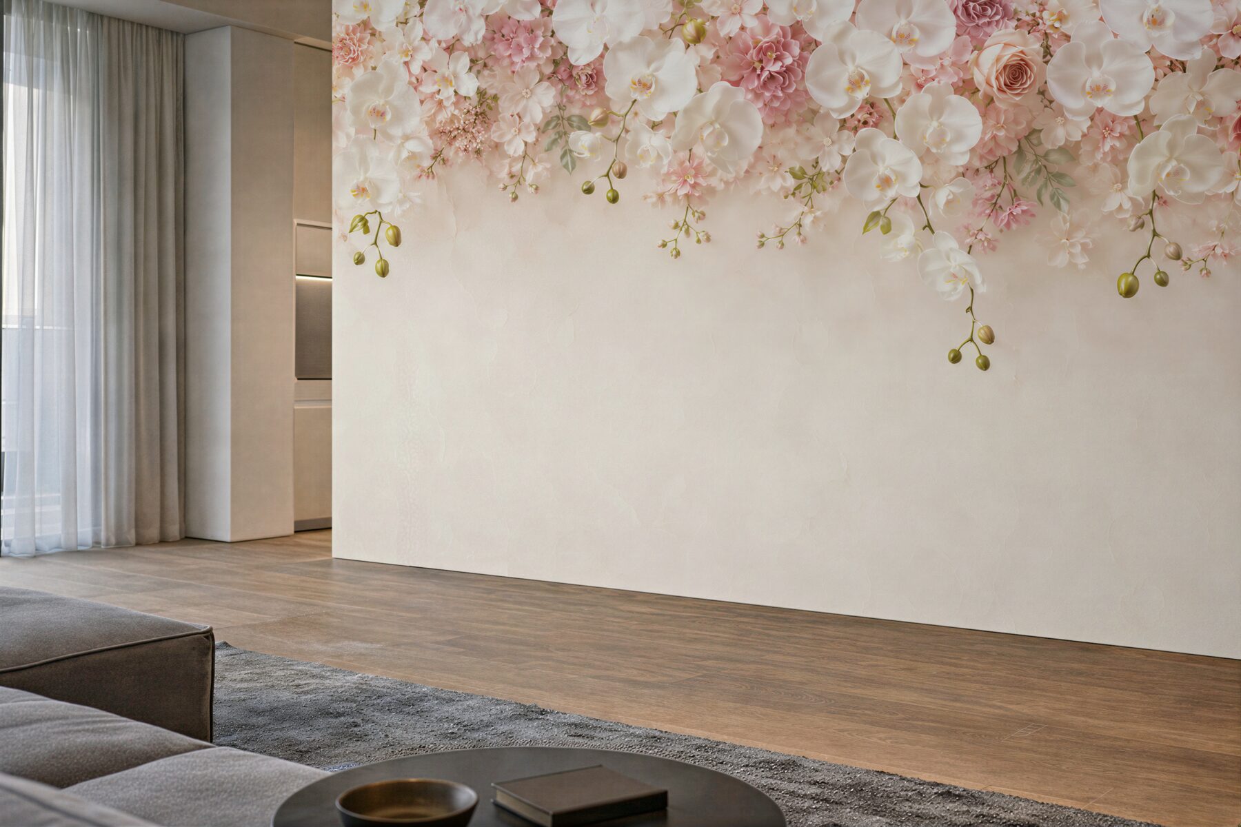 Fototapeta biała orchidea kwitnąca w dół?v23