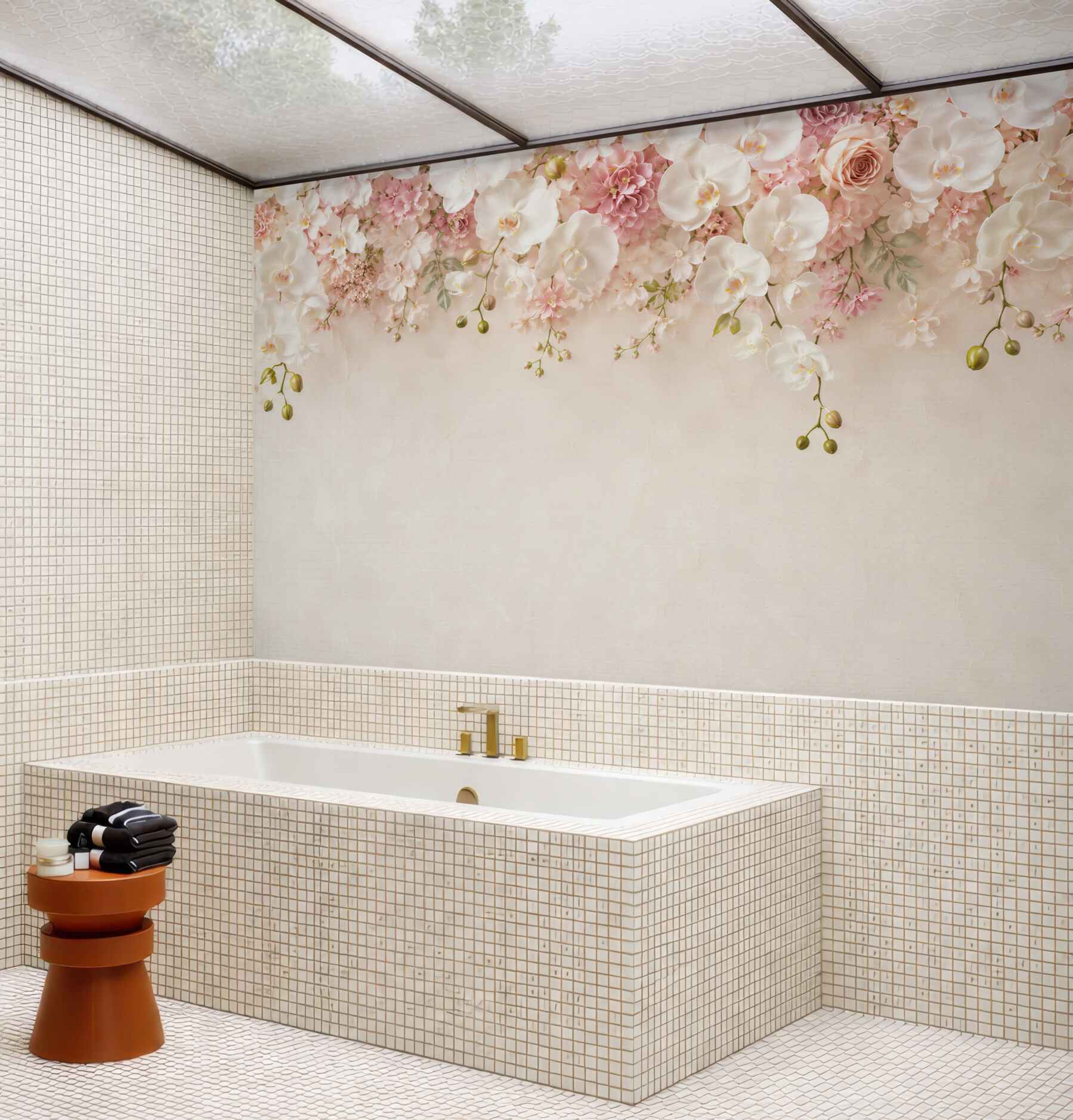 Fototapeta biała orchidea kwitnąca w dół?v23