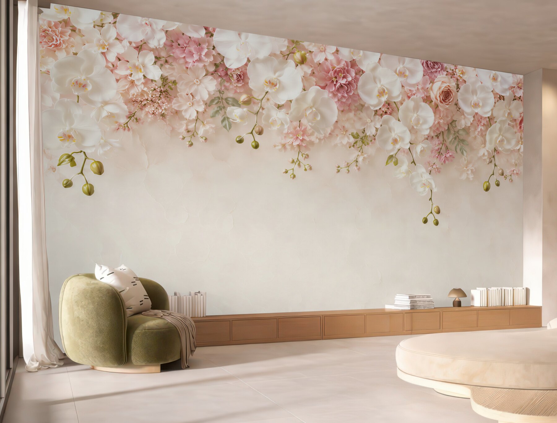 Fototapeta biała orchidea kwitnąca w dół?v23