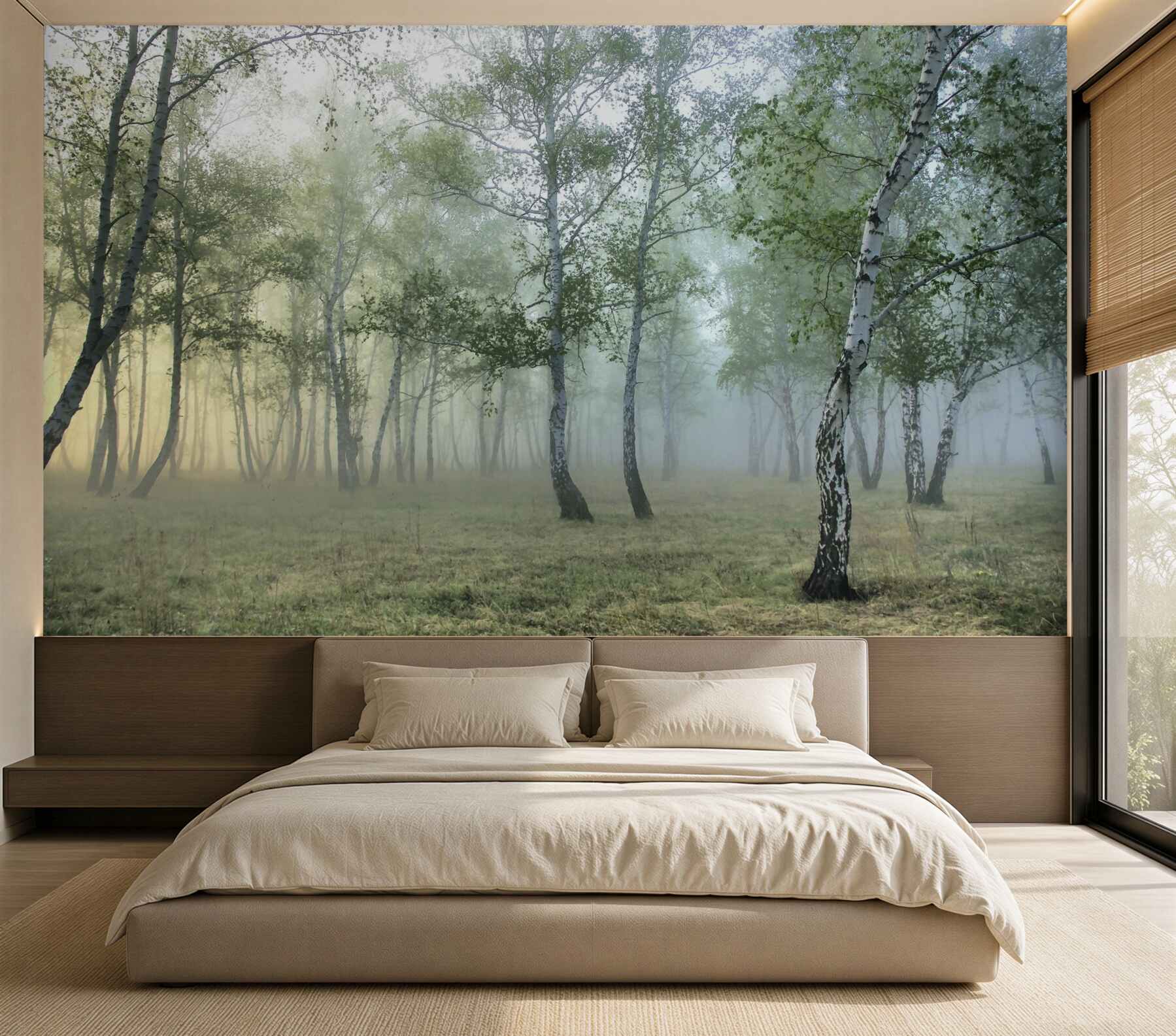 Fototapeta smukłe brzozy w porannej mgle?v23