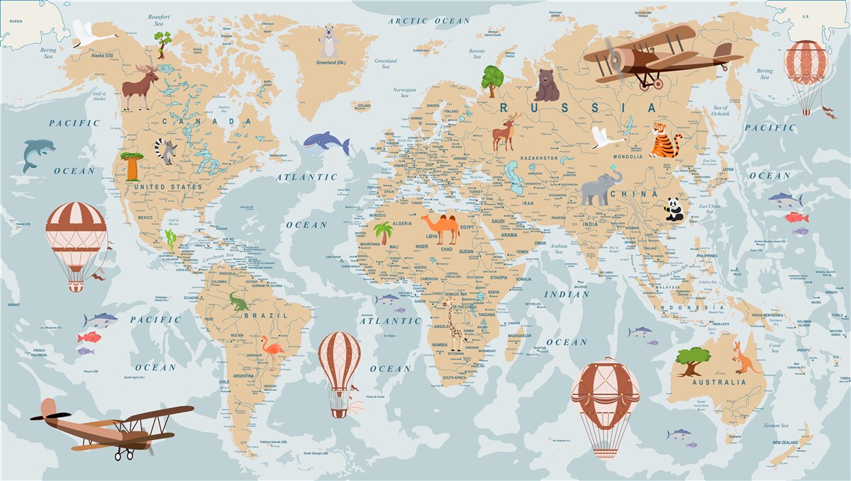 Fototapeta szczegółowa mapa świata z różnymi obrazami