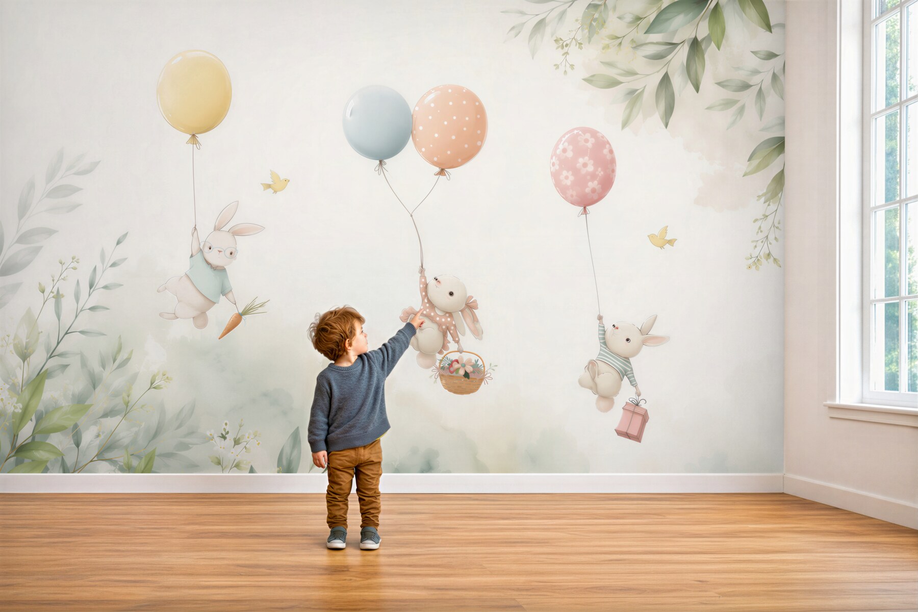 Fototapeta króliczki latające na balonach