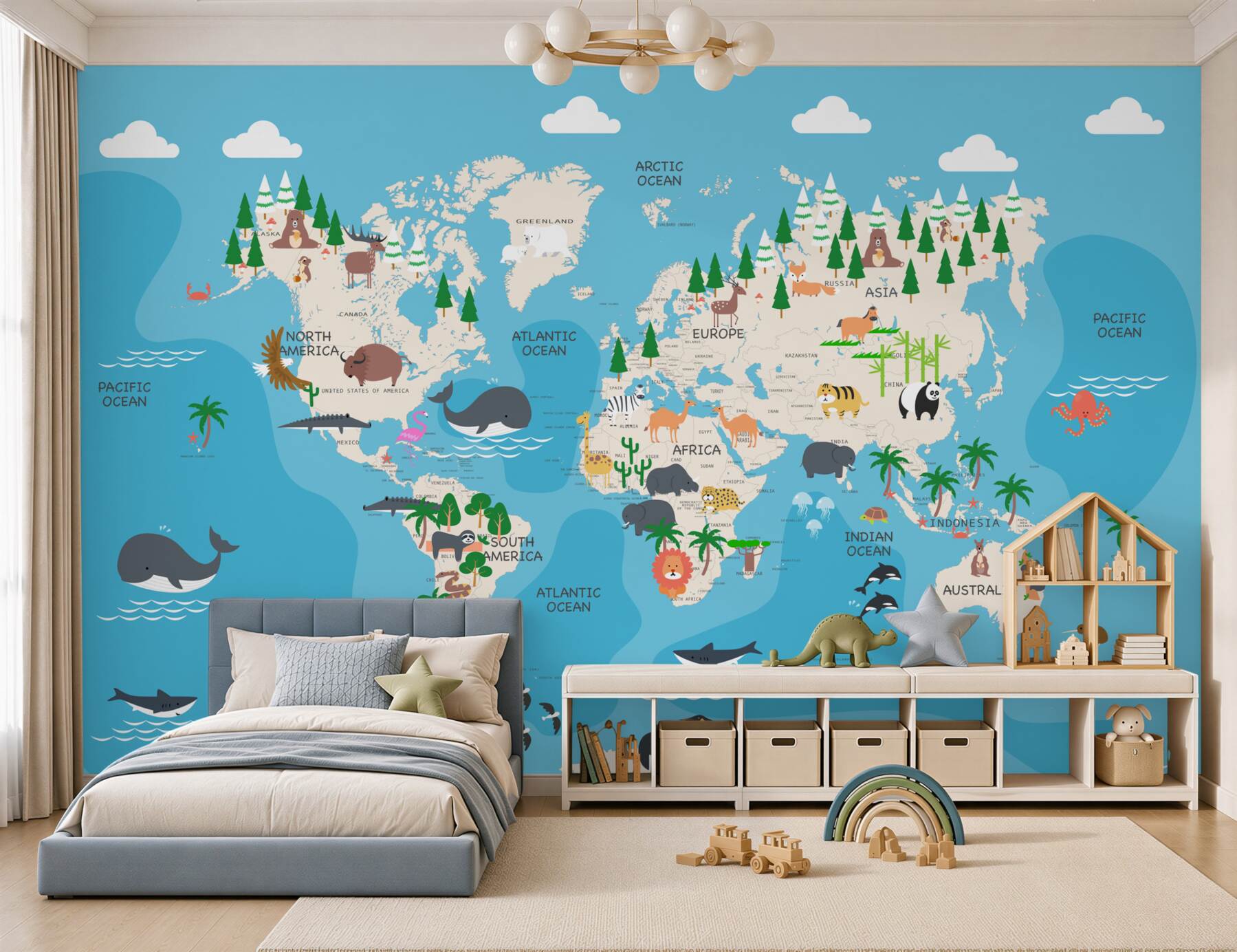 Fototapeta Mapa świata na niebieskim tle