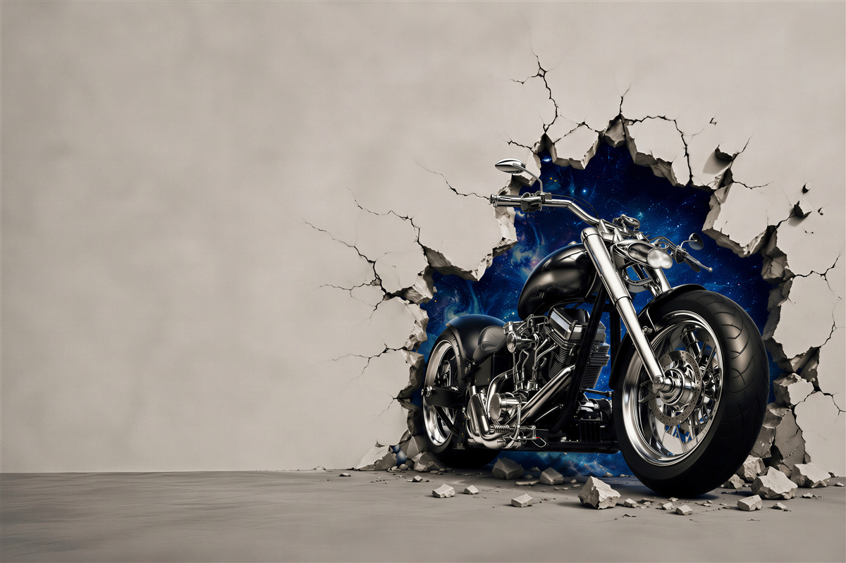 Fototapeta czarny motocykl namalowany na ścianie