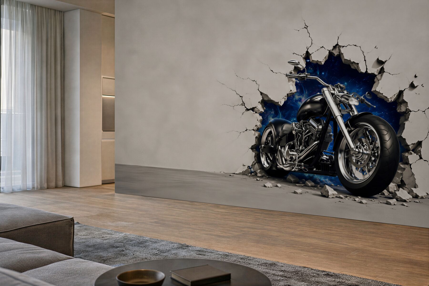 Fototapeta czarny motocykl namalowany na ścianie?v23