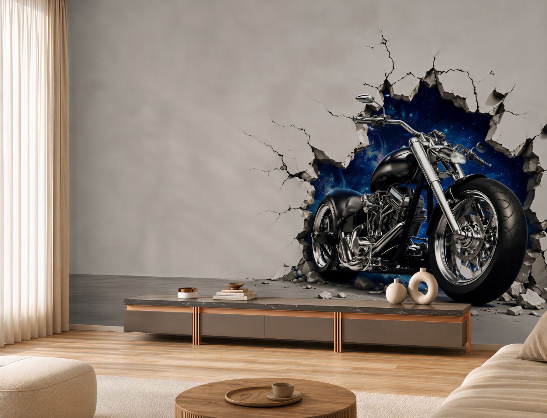 Fototapeta czarny motocykl namalowany na ścianie?v23