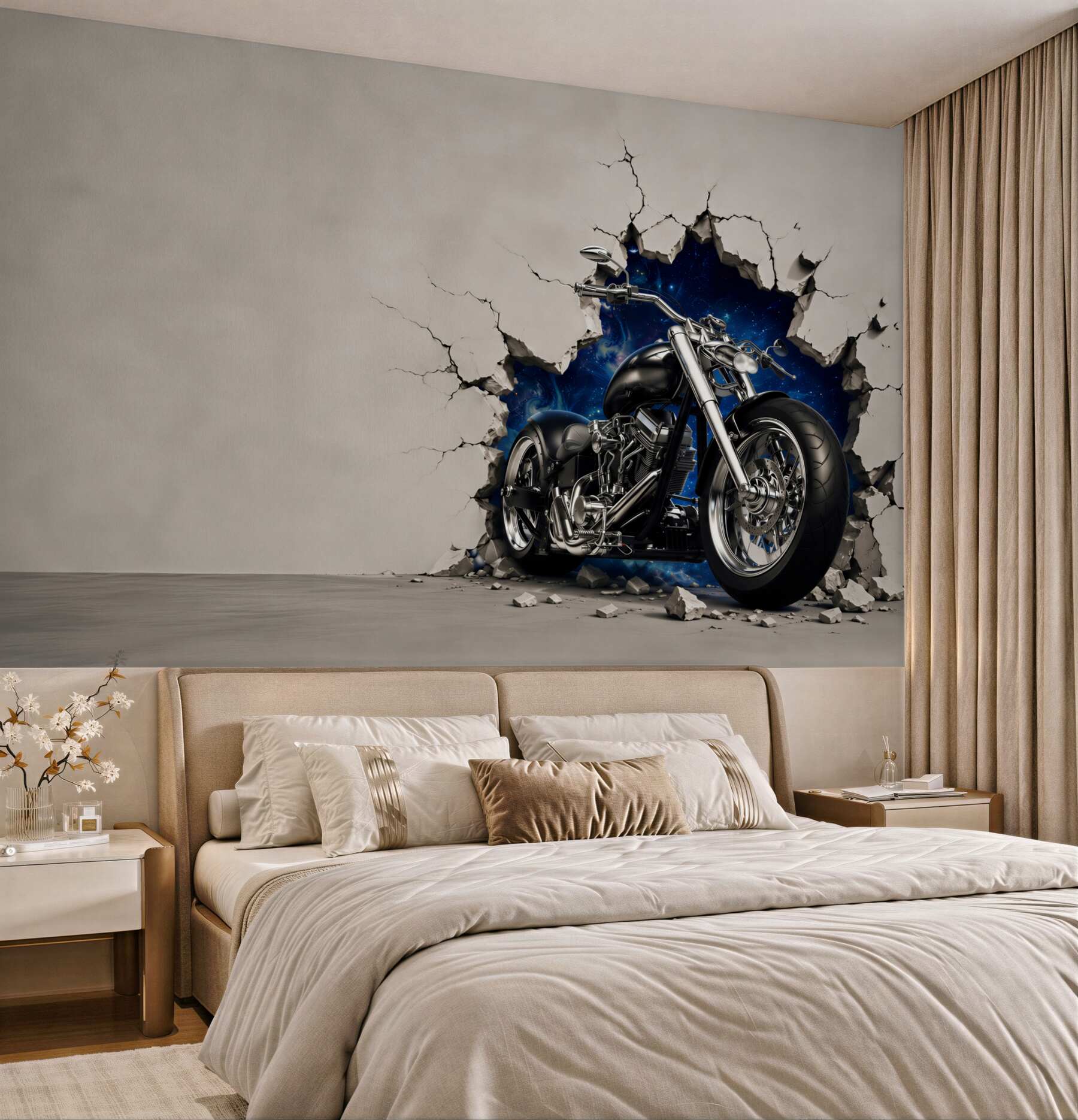 Fototapeta czarny motocykl namalowany na ścianie?v23