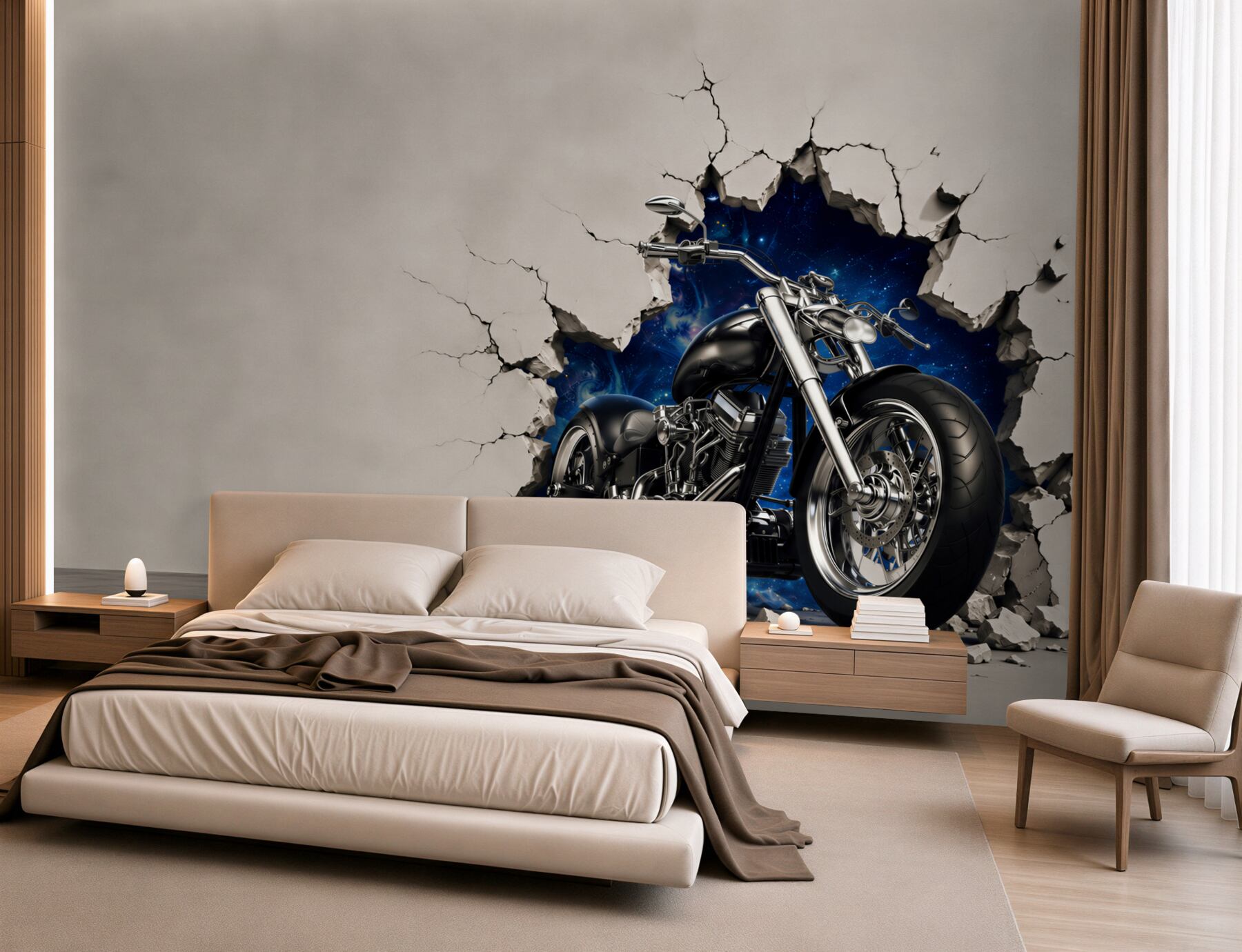 Fototapeta czarny motocykl namalowany na ścianie